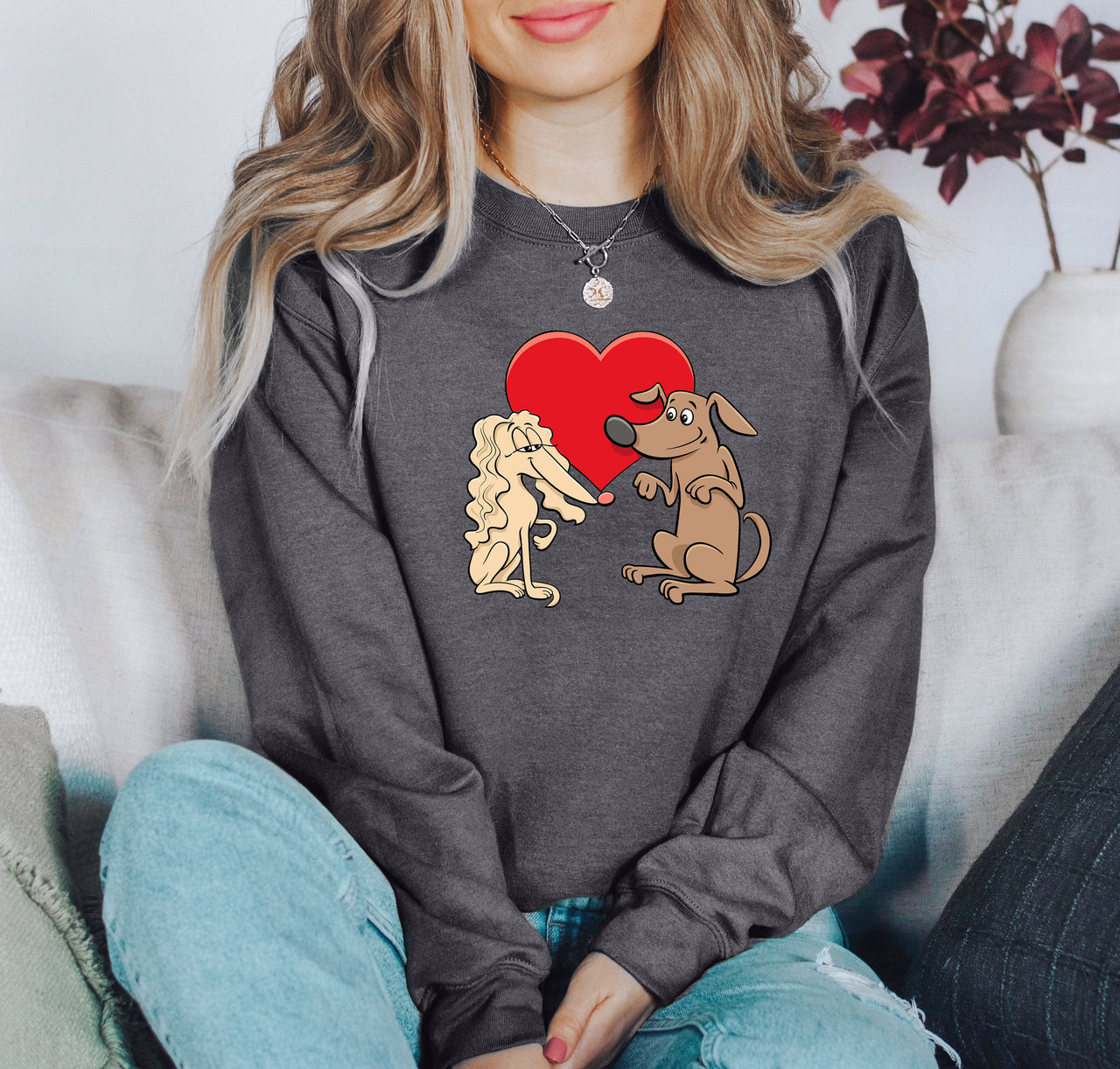 Retro Dog Lovers Vintage Valentine's Day Theme Premium Cozy Fleece Graphic Sweatshirt