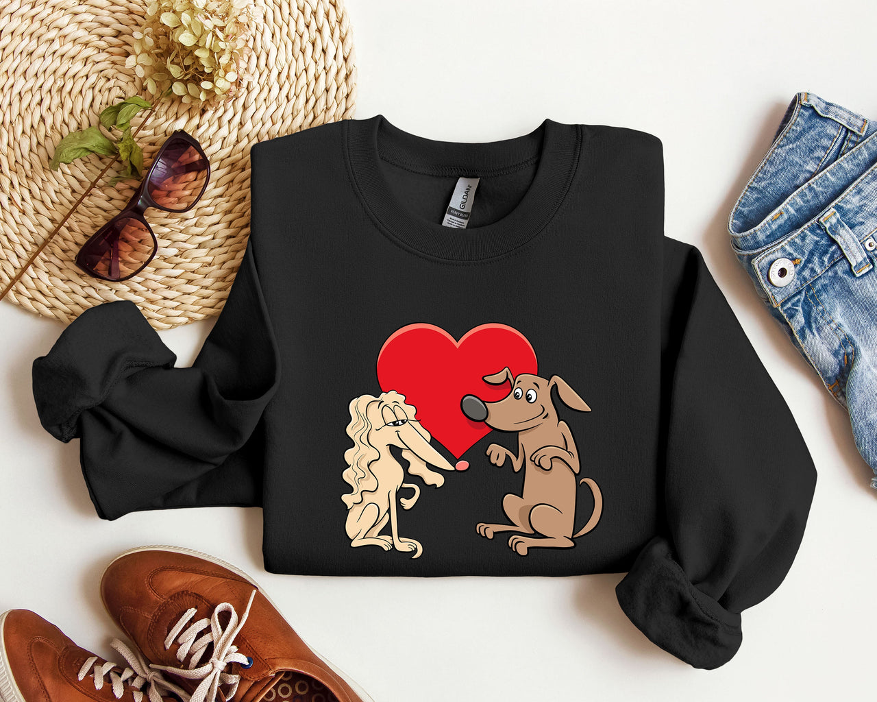 Retro Dog Lovers Vintage Valentine's Day Theme Premium Cozy Fleece Graphic Sweatshirt