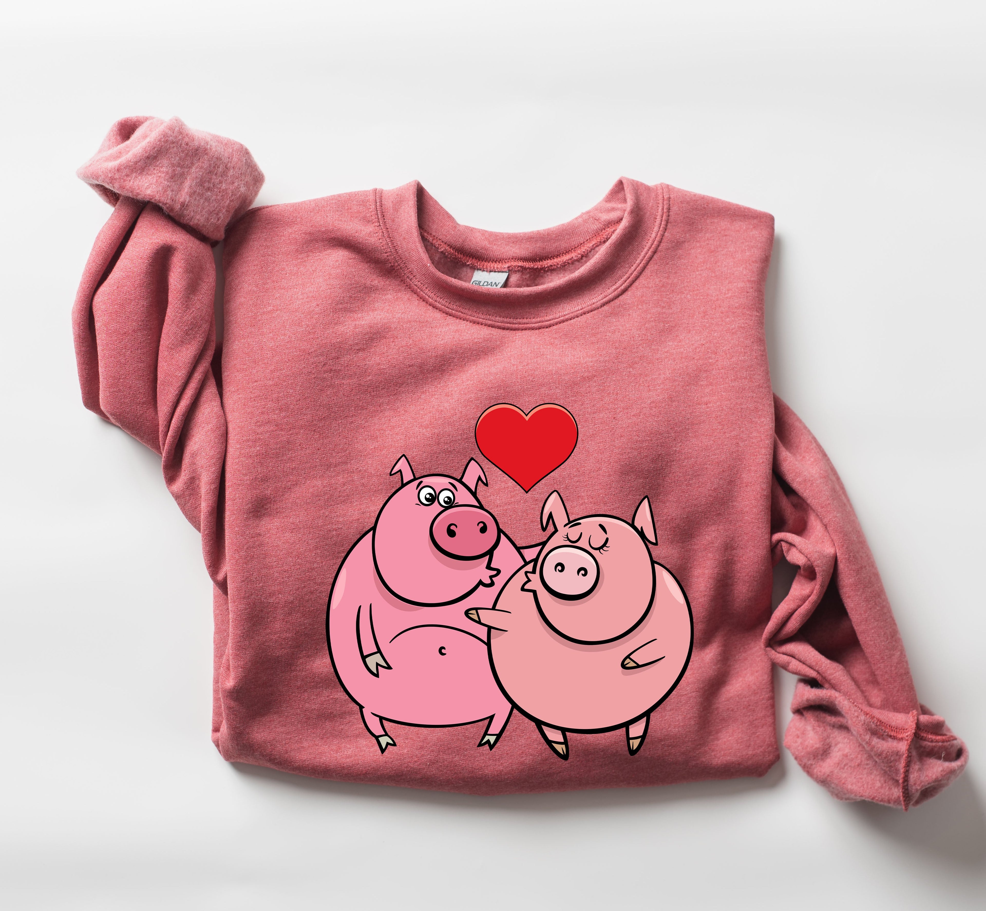 Retro Pig Lovers Funny Vintage Valentine's Day Cozy Casual Everyday Premium Sweatshirt