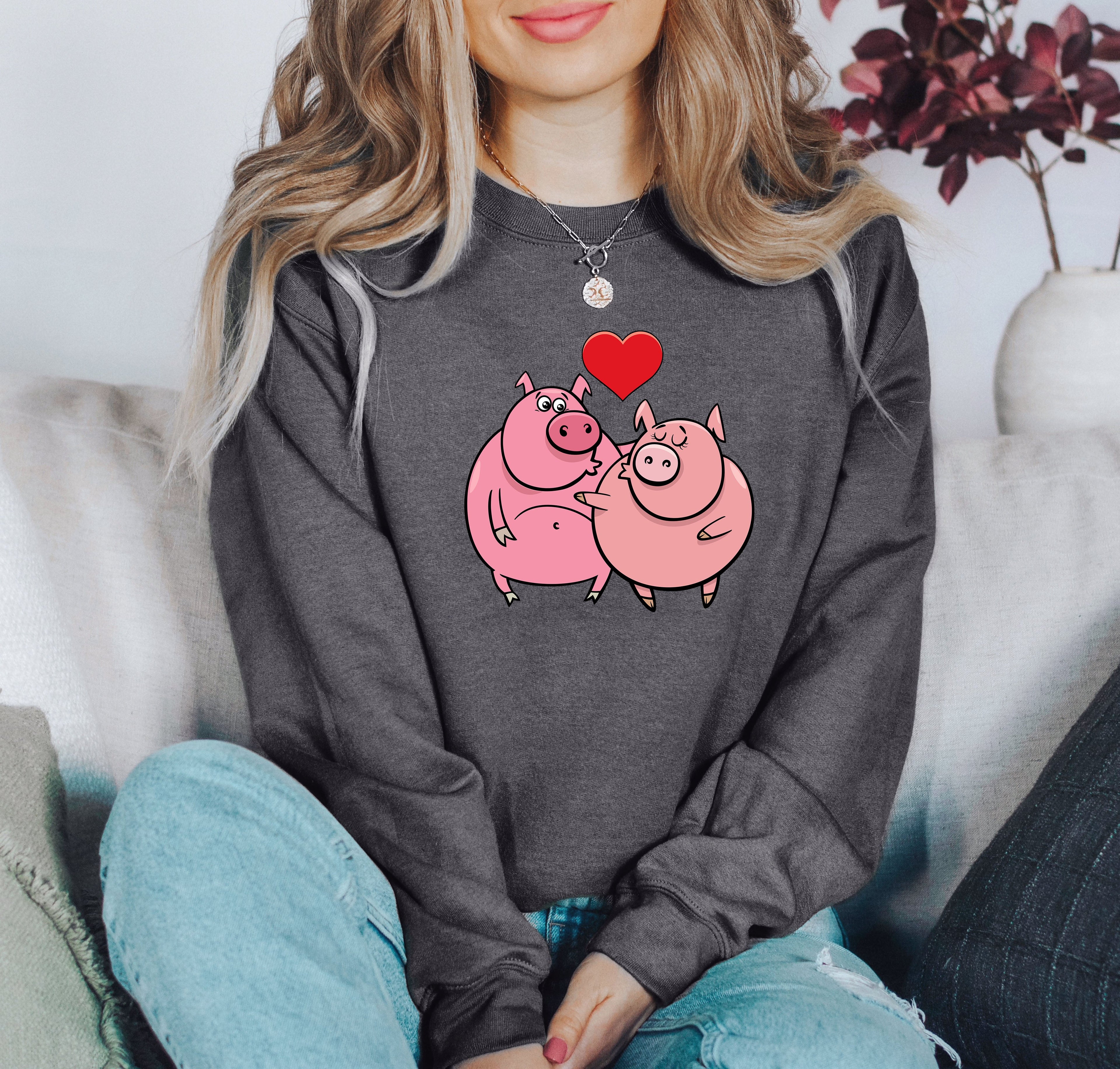 Retro Pig Lovers Funny Vintage Valentine's Day Cozy Casual Everyday Premium Sweatshirt