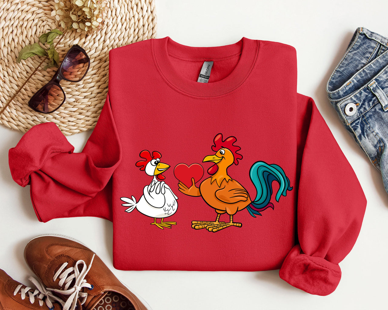 Retro Chicken Lovers Funny Vintage Valentine's Day Poultry Humor Inspired By Classic Farmhouse Style Sweatshirt
