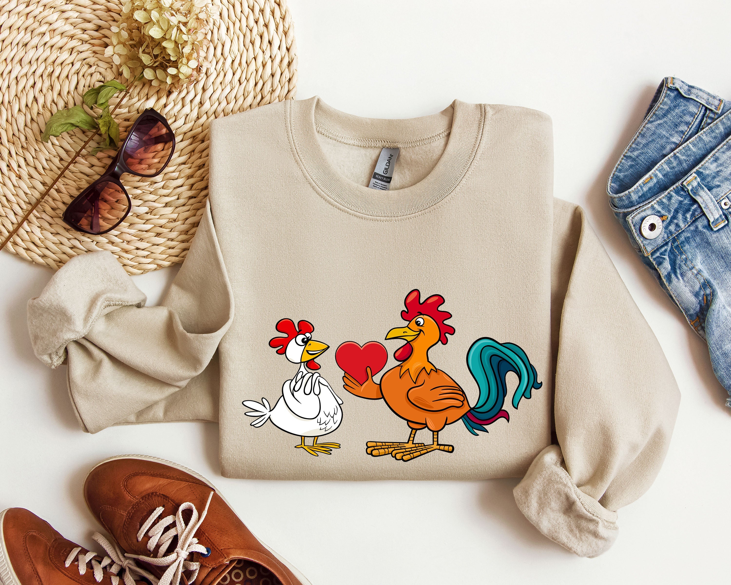 Retro Chicken Lovers Funny Vintage Valentine's Day Poultry Humor Inspired By Classic Farmhouse Style Sweatshirt