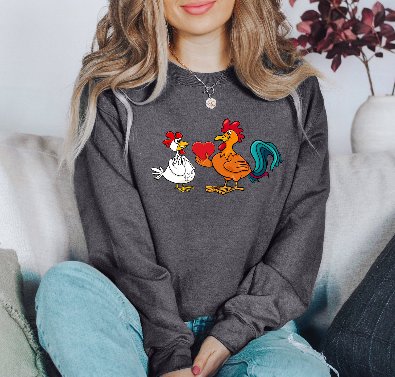 Retro Chicken Lovers Funny Vintage Valentine's Day Poultry Humor Inspired By Classic Farmhouse Style Sweatshirt