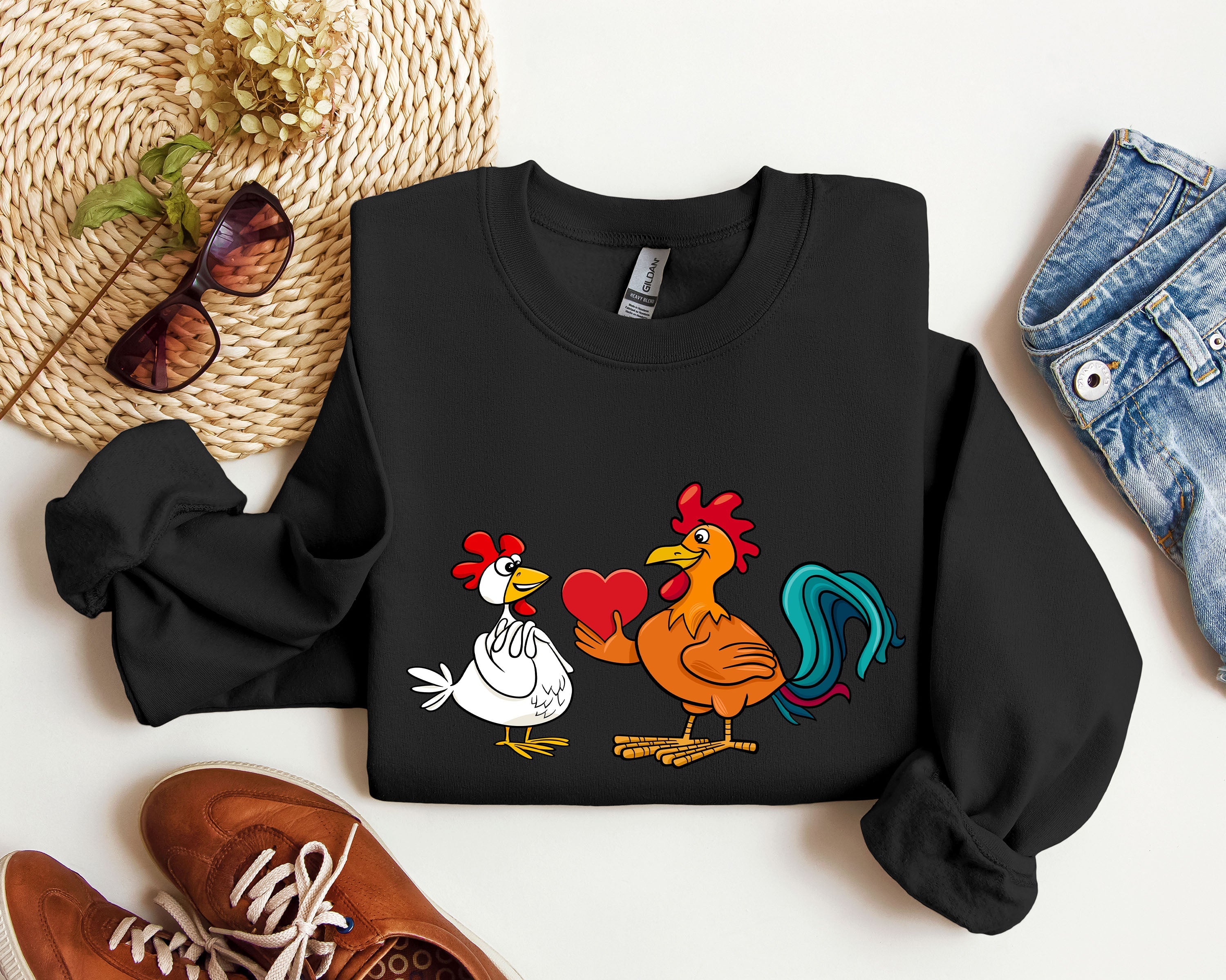 Retro Chicken Lovers Funny Vintage Valentine's Day Poultry Humor Inspired By Classic Farmhouse Style Sweatshirt