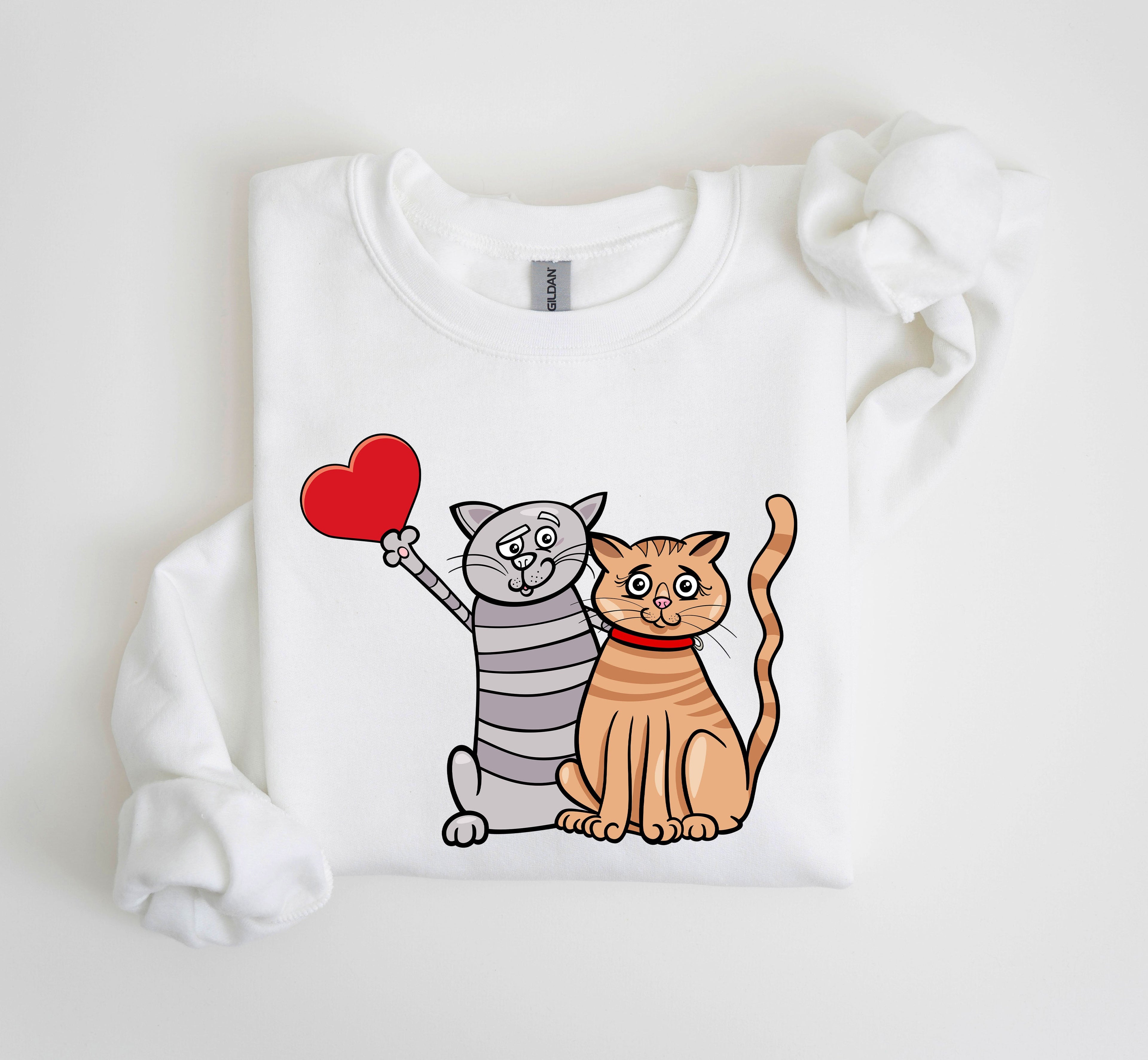 Retro Cat Lovers Vintage Valentines Day Silhouette Graphic Classic Edition Sweatshirt
