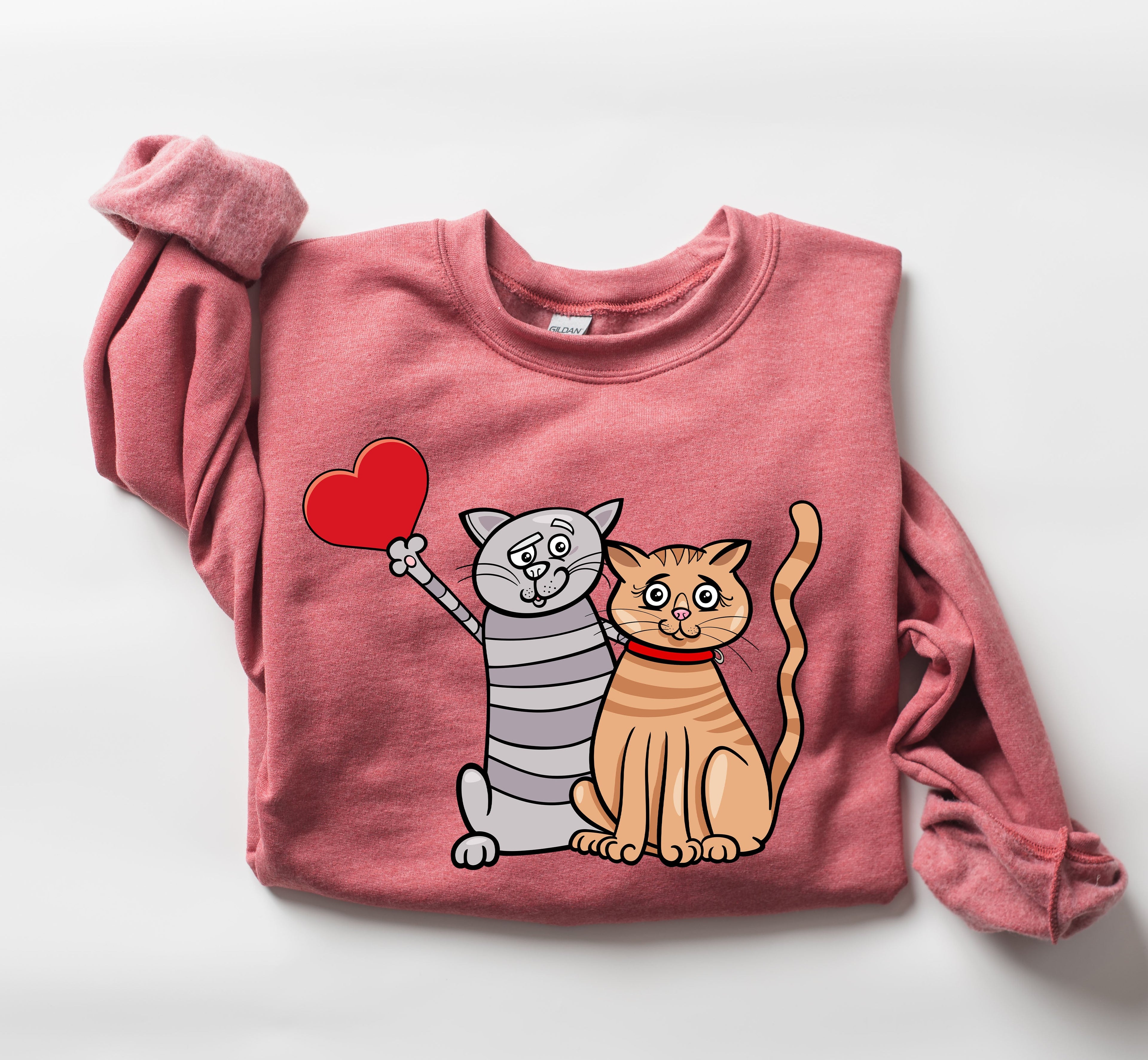 Retro Cat Lovers Vintage Valentines Day Silhouette Graphic Classic Edition Sweatshirt