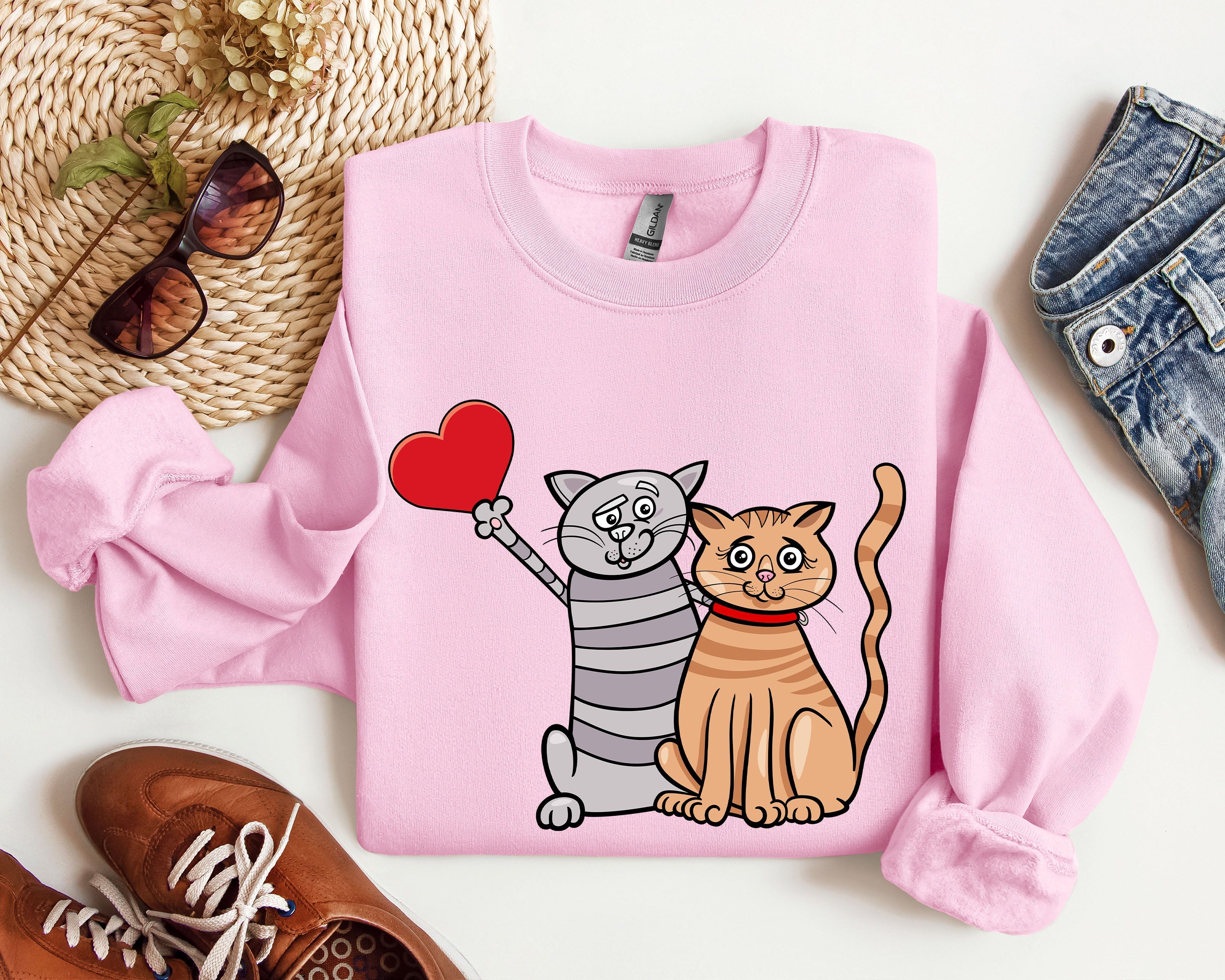Retro Cat Lovers Vintage Valentines Day Silhouette Graphic Classic Edition Sweatshirt