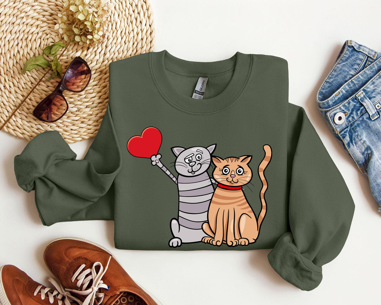 Retro Cat Lovers Vintage Valentines Day Silhouette Graphic Classic Edition Sweatshirt