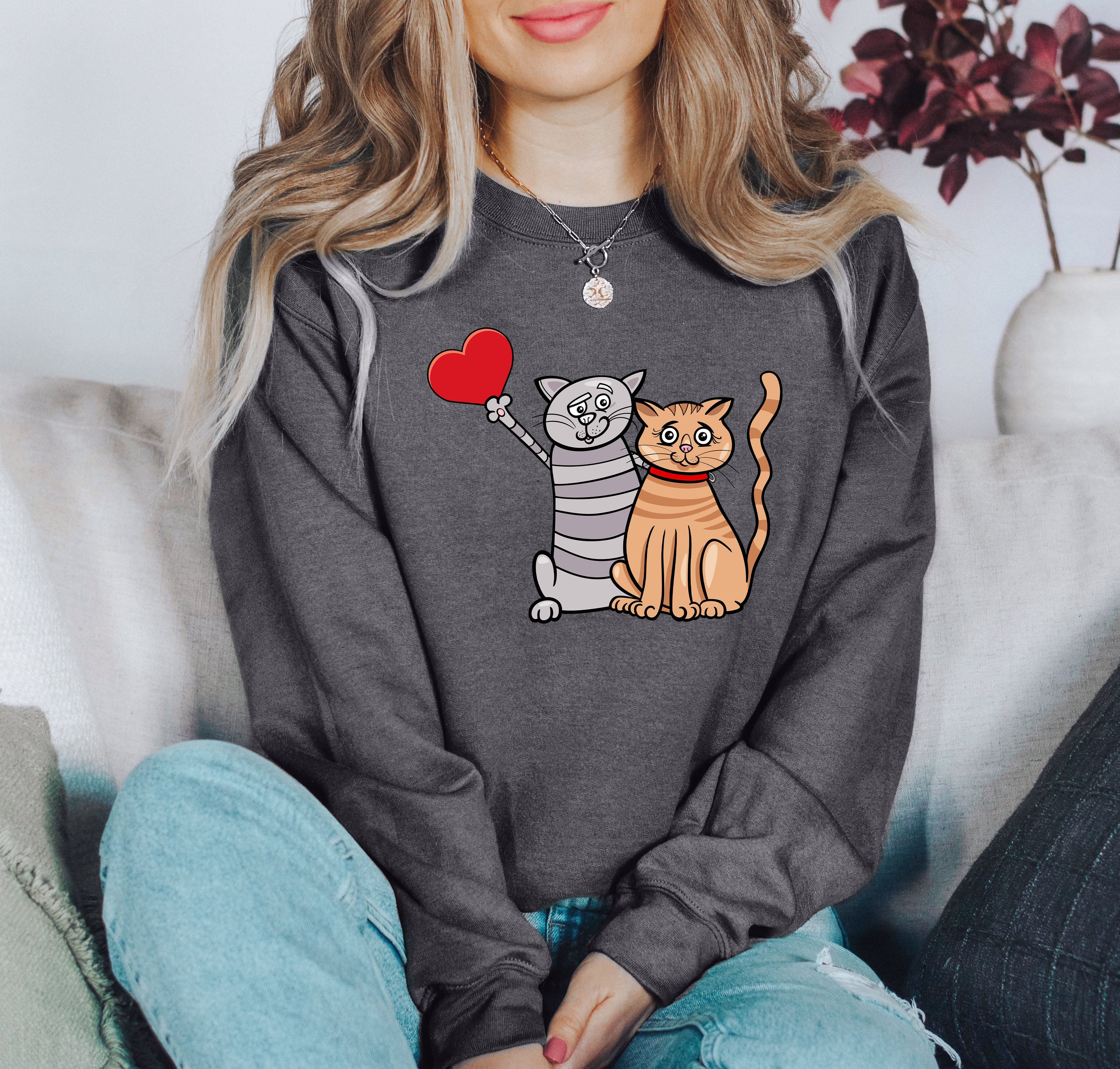 Retro Cat Lovers Vintage Valentines Day Silhouette Graphic Classic Edition Sweatshirt