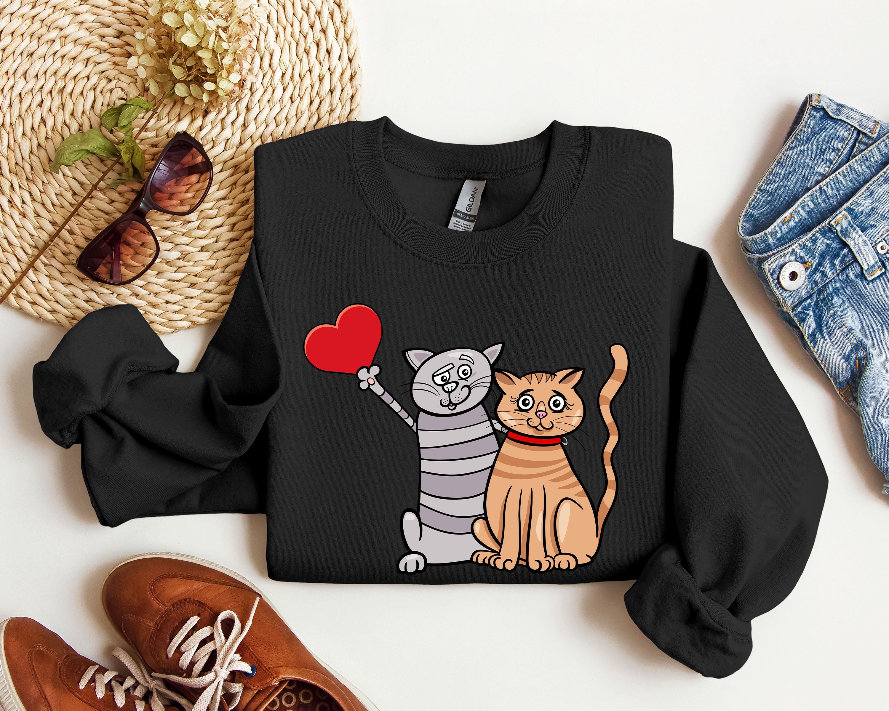 Retro Cat Lovers Vintage Valentines Day Silhouette Graphic Classic Edition Sweatshirt