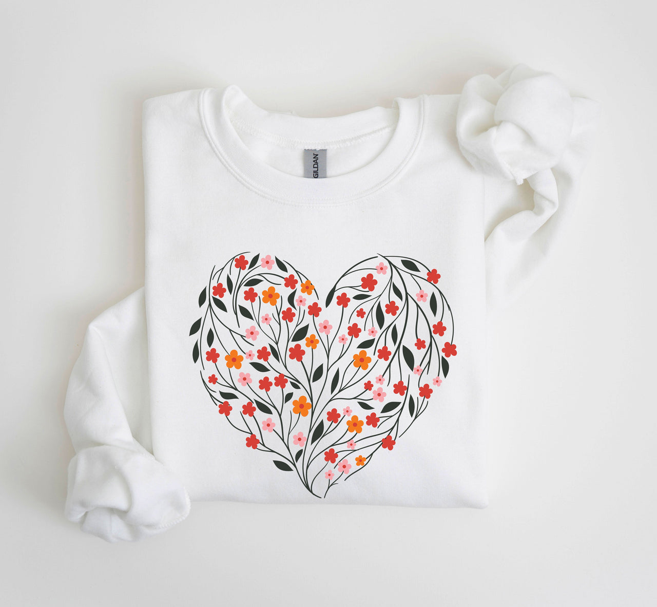 Vintage Wildflowers Heart Floral Romance Valentine's Day Love Garden Scene Sweatshirt