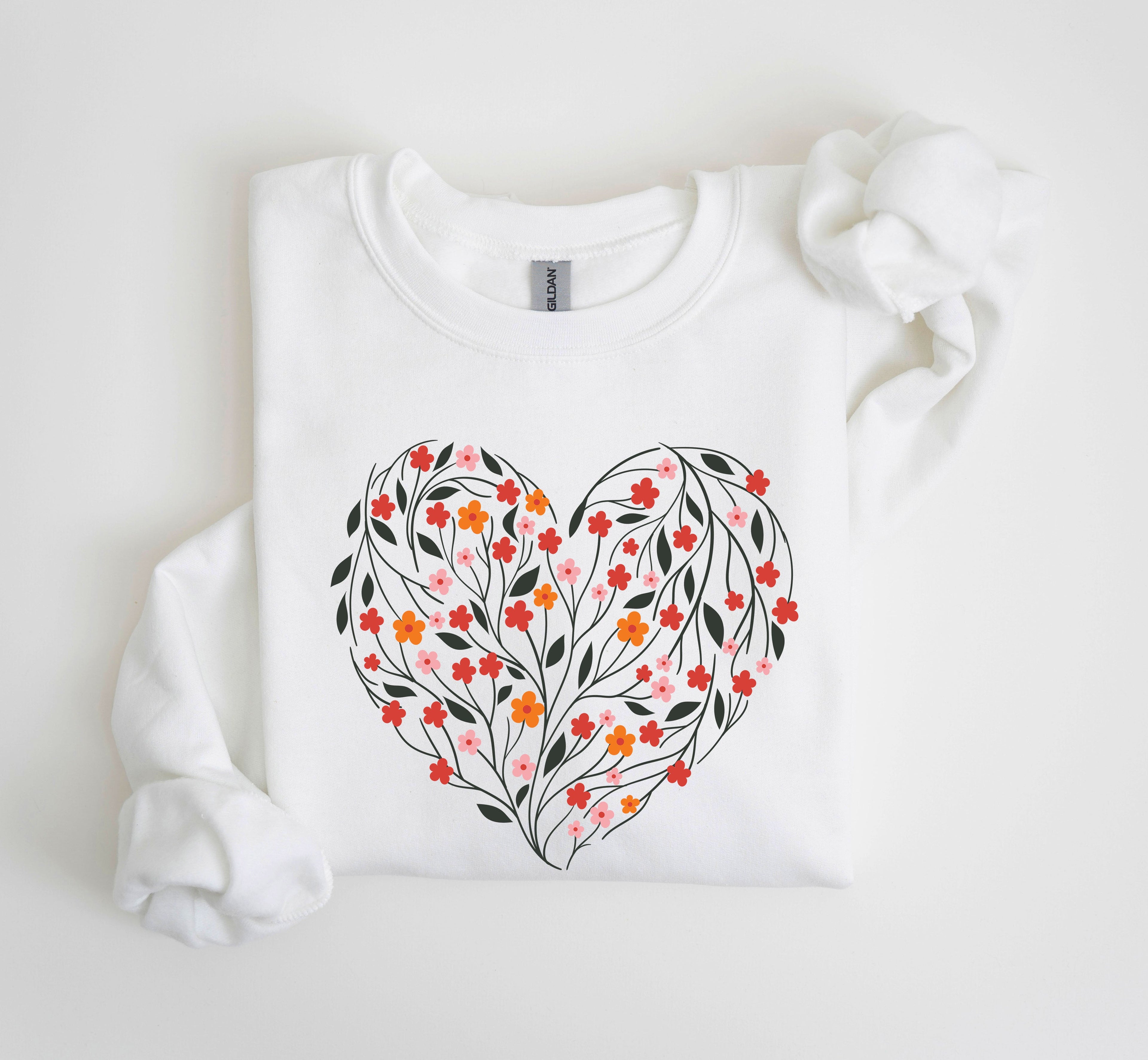 Vintage Wildflowers Heart Floral Romance Valentine's Day Love Garden Scene Sweatshirt