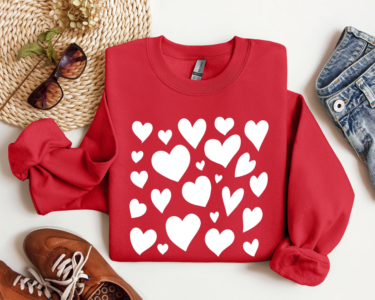 Mini Valentine's Hearts Vintage Valentine's Day Cozy Winter Soft Fleece Sweatshirt