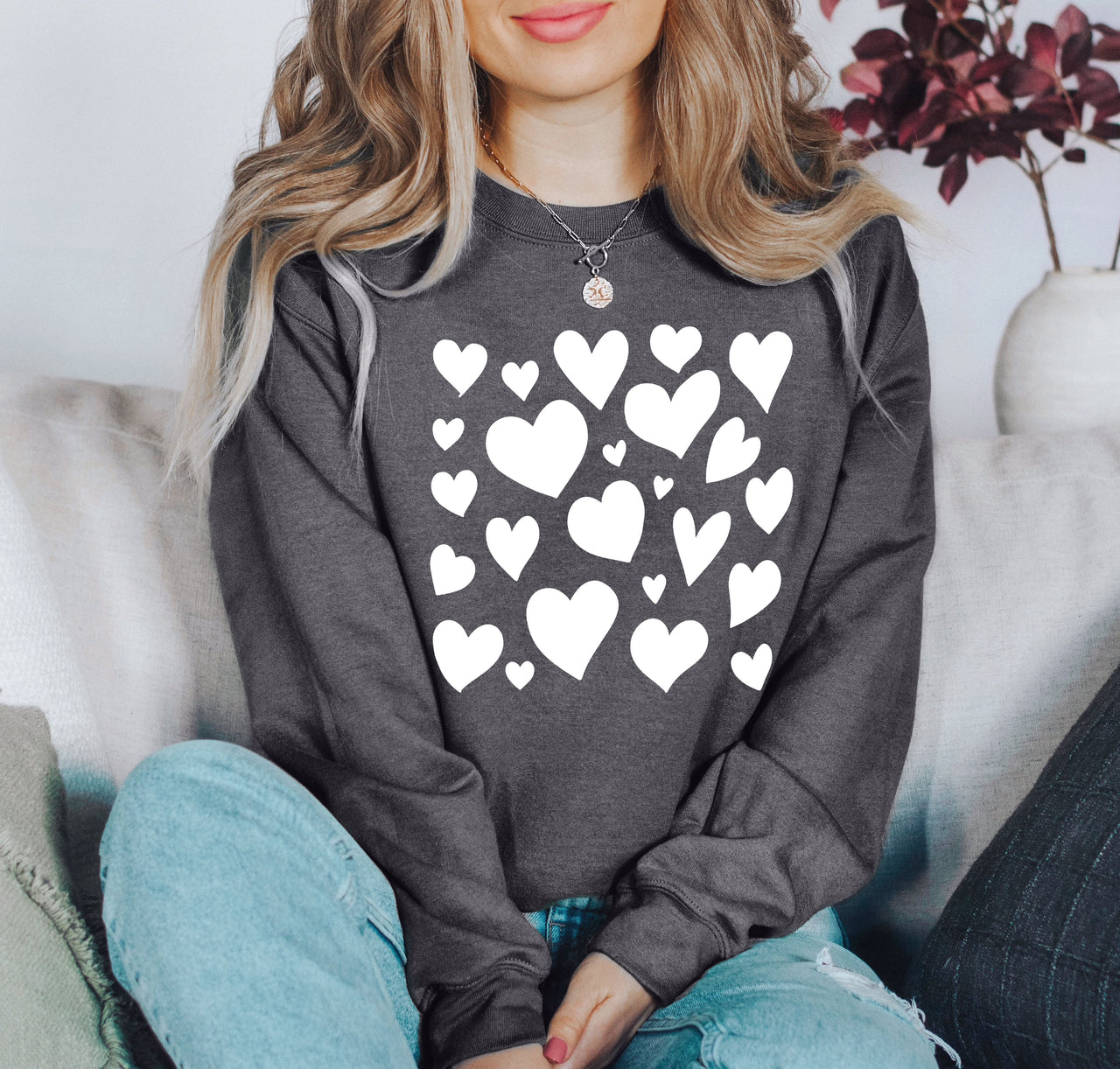 Mini Valentine's Hearts Vintage Valentine's Day Cozy Winter Soft Fleece Sweatshirt