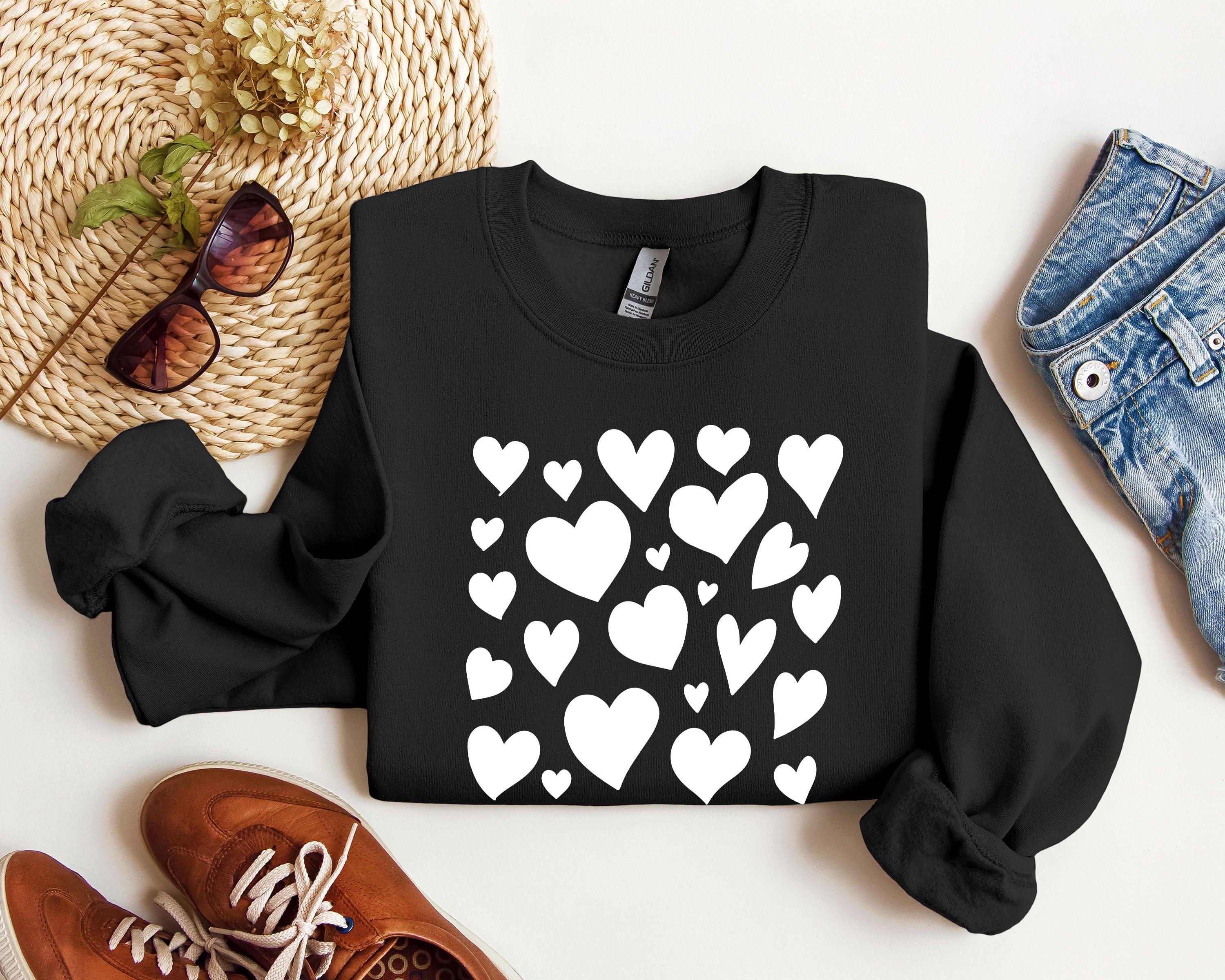 Mini Valentine's Hearts Vintage Valentine's Day Cozy Winter Soft Fleece Sweatshirt