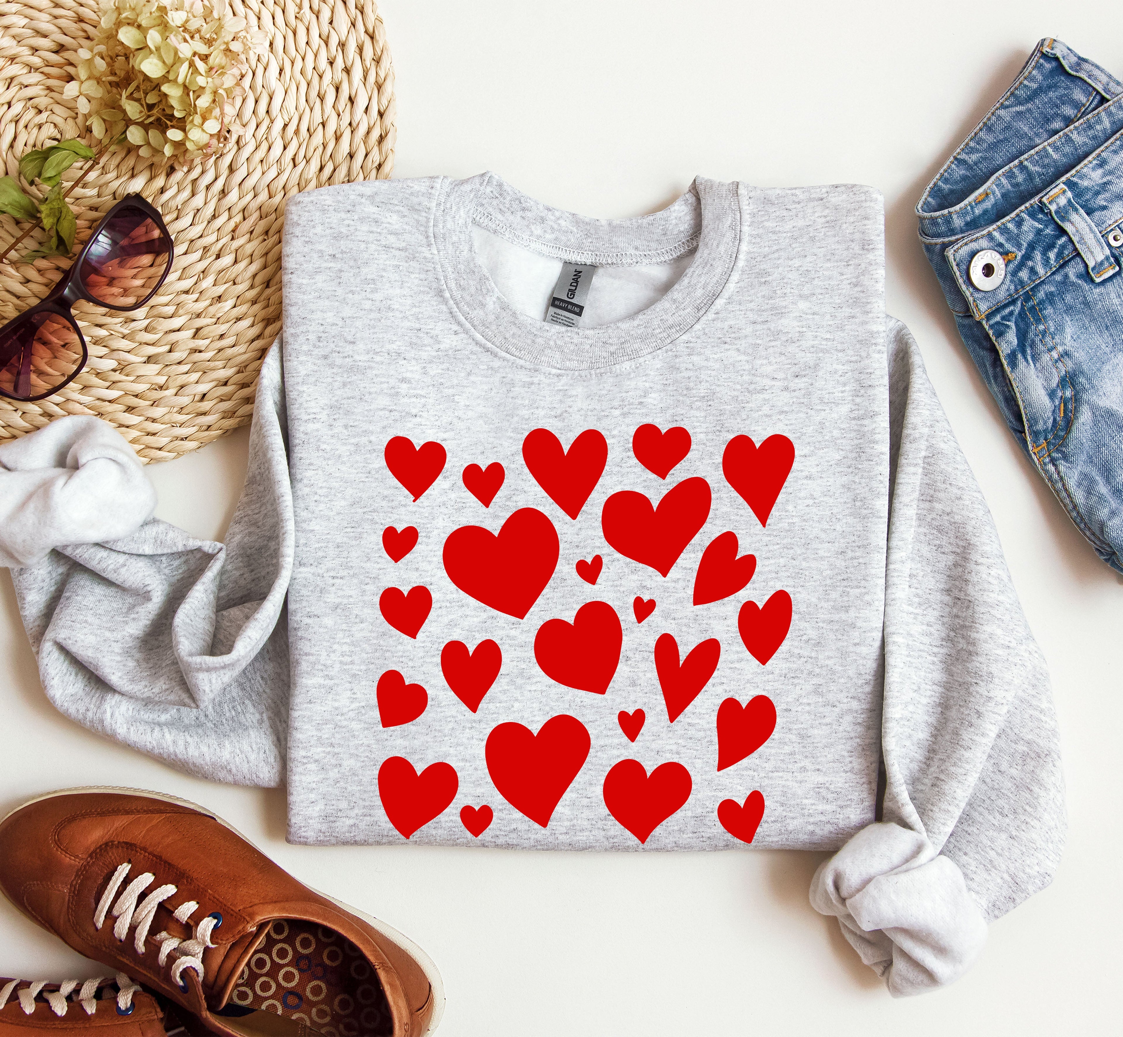 Mini Valentine's Hearts Vintage Valentine's Day Cozy Winter Soft Fleece Sweatshirt