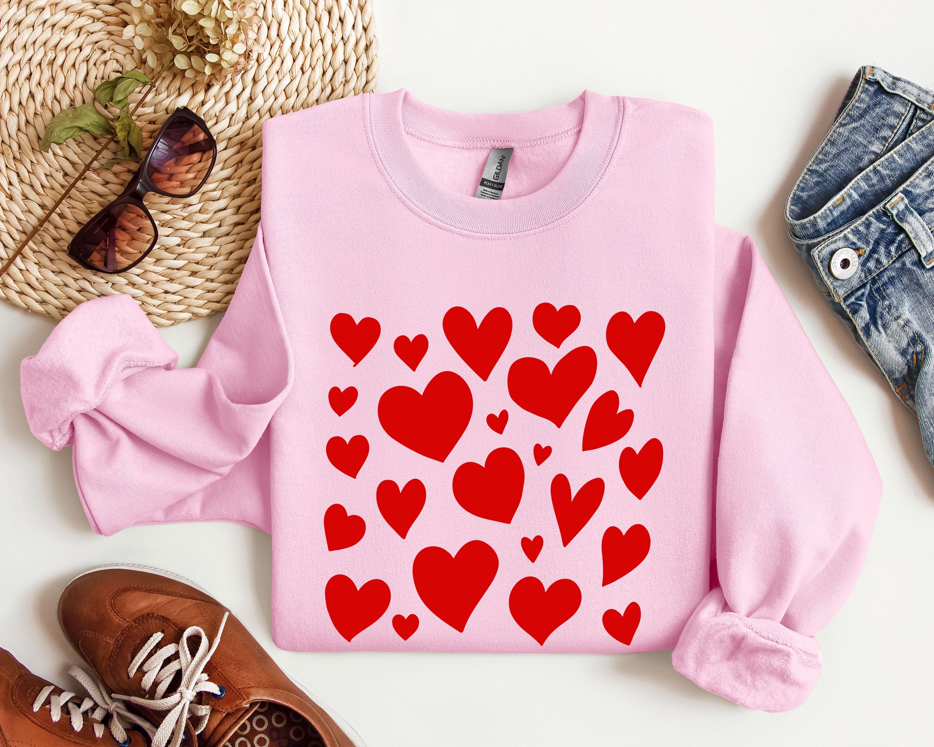Mini Valentine's Hearts Vintage Valentine's Day Cozy Winter Soft Fleece Sweatshirt