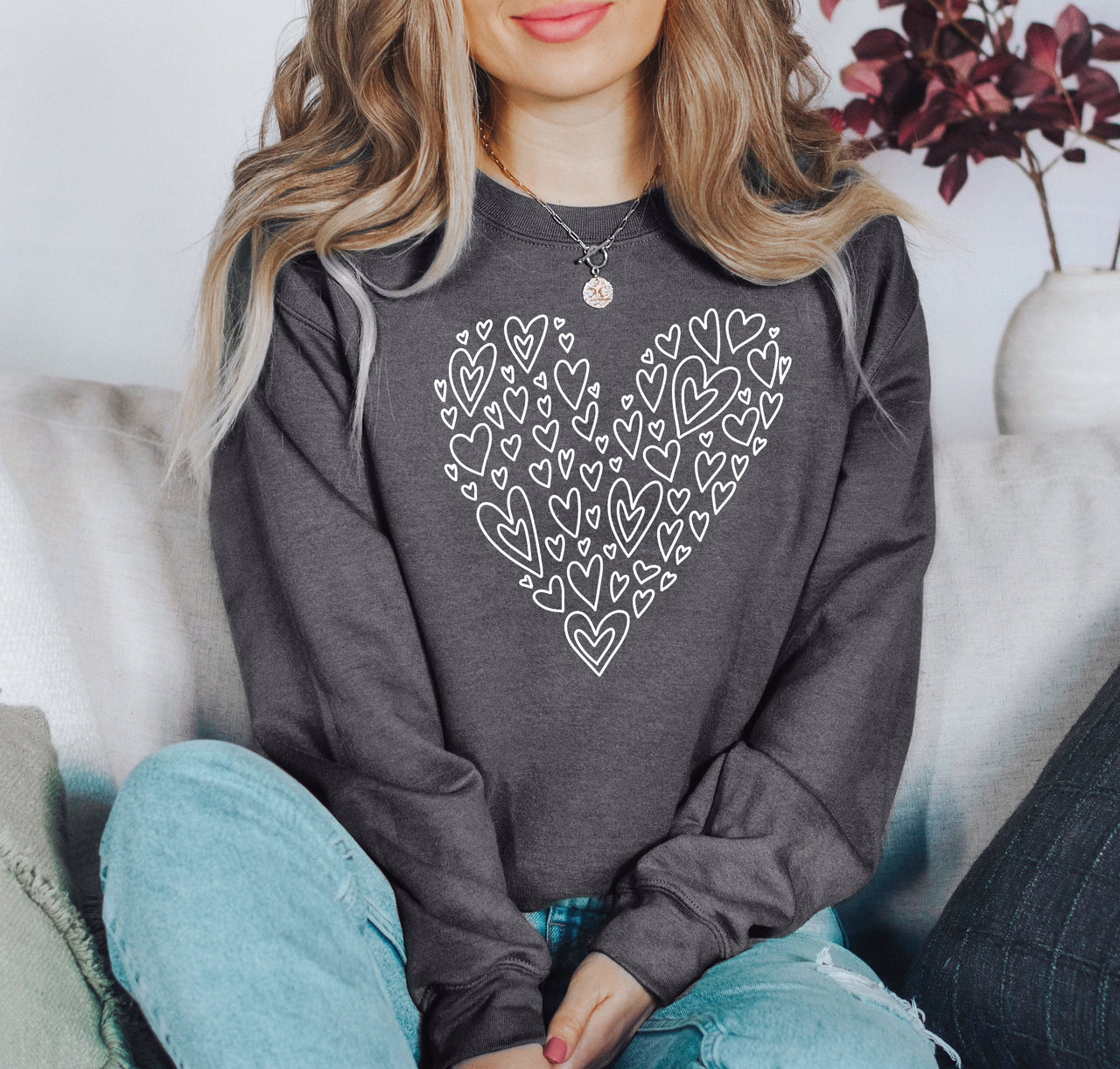 Valentine's Heart Vintage Valentine's Day Cozy Cotton Blend Premium Plus Sweatshirt