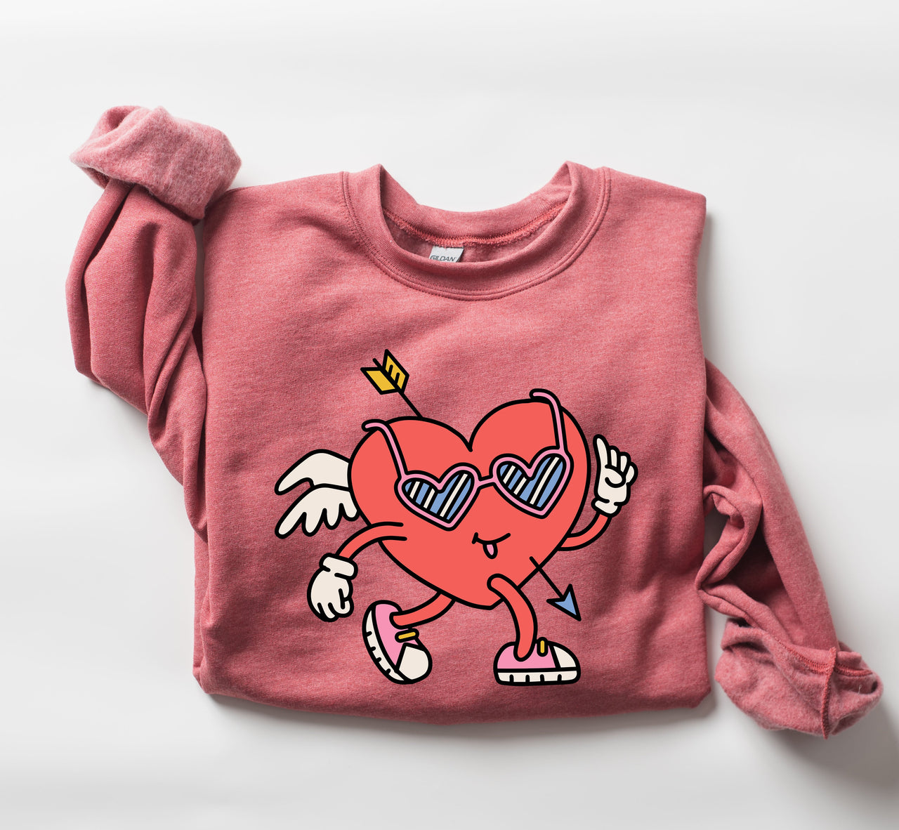 Mini Retro Heart Vintage Valentine's Day Print Cozy Fleece Classic Style For Everyday Wear Sweatshirt