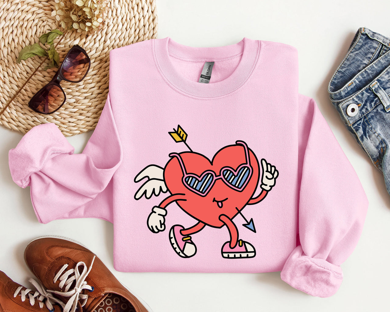 Mini Retro Heart Vintage Valentine's Day Print Cozy Fleece Classic Style For Everyday Wear Sweatshirt
