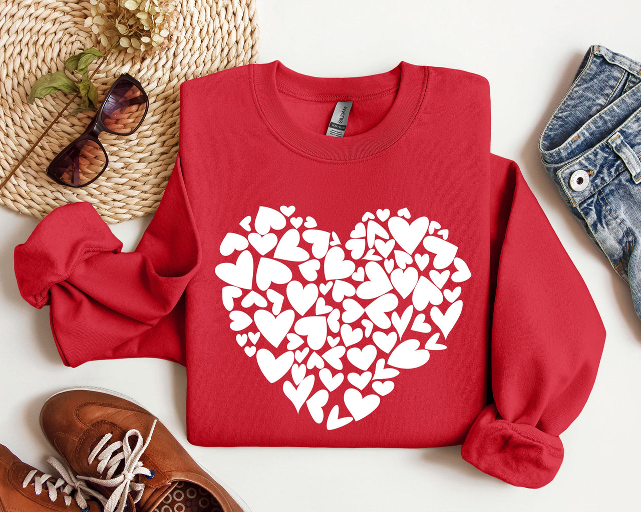 Mini Hearts Vintage Valentine's Day Hearts Pattern Cozy Cotton Blend Self-Love Edition Sweatshirt