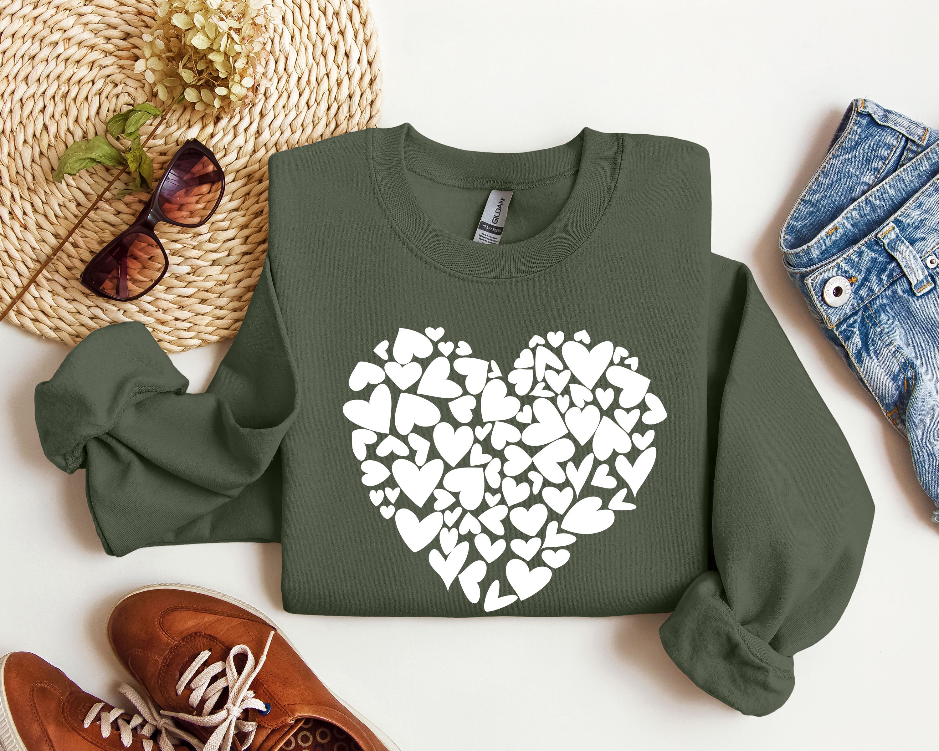 Mini Hearts Vintage Valentine's Day Hearts Pattern Cozy Cotton Blend Self-Love Edition Sweatshirt