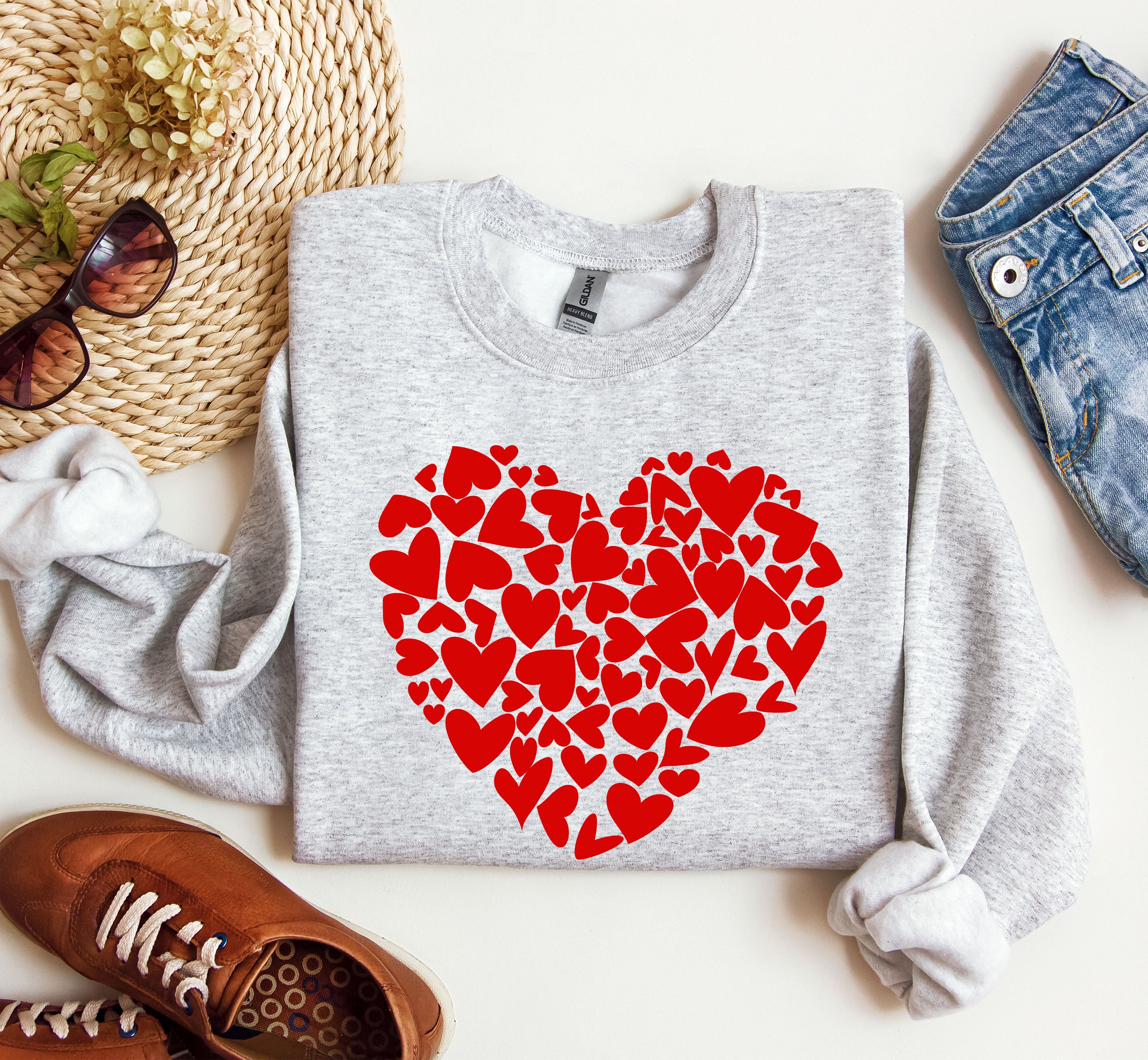 Mini Hearts Vintage Valentine's Day Hearts Pattern Cozy Cotton Blend Self-Love Edition Sweatshirt