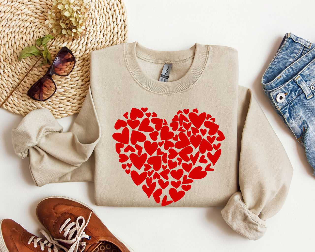 Mini Hearts Vintage Valentine's Day Hearts Pattern Cozy Cotton Blend Self-Love Edition Sweatshirt
