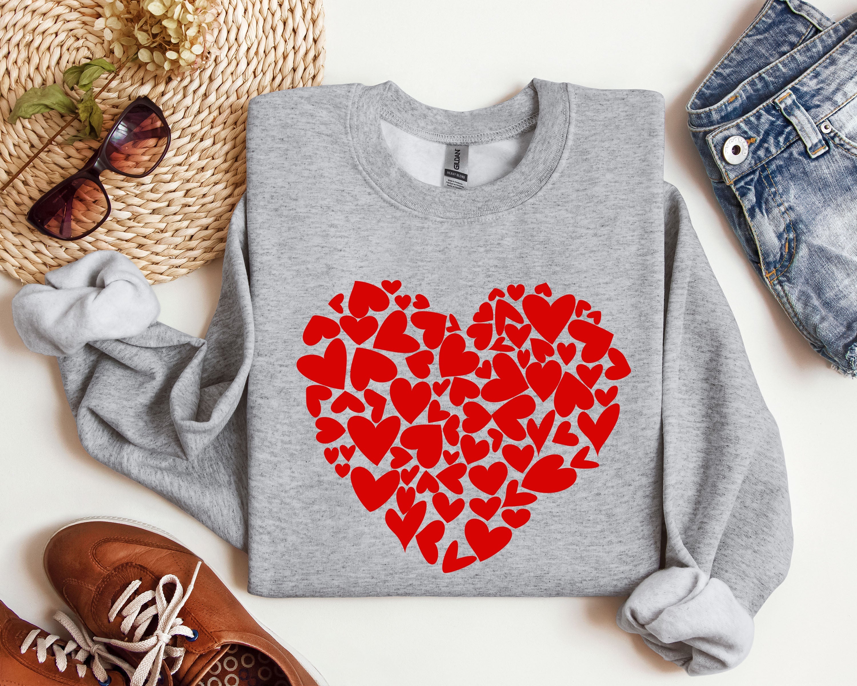 Mini Hearts Vintage Valentine's Day Hearts Pattern Cozy Cotton Blend Self-Love Edition Sweatshirt