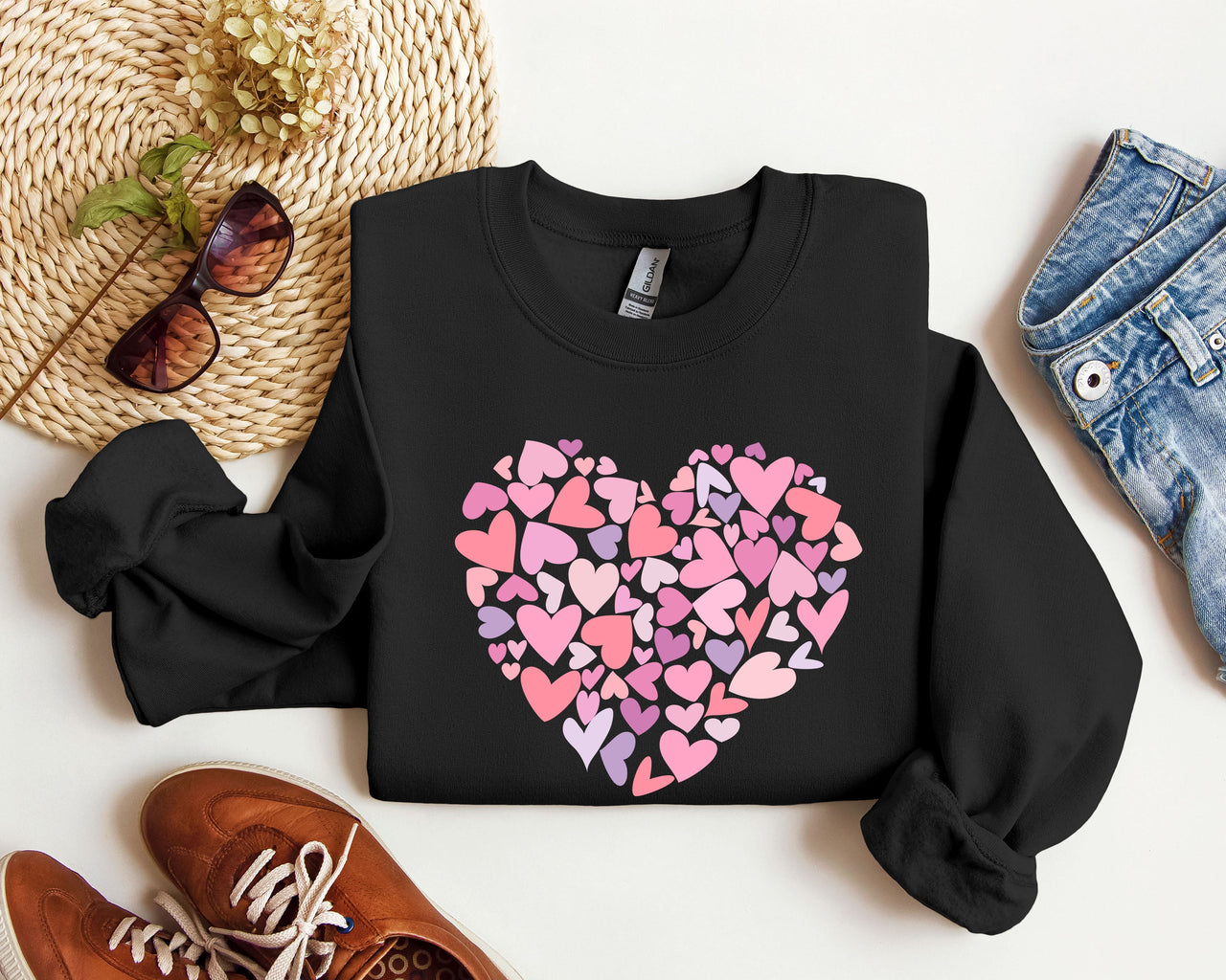 Mini Pink Hearts Retro Vintage Valentine's Day Limited Edition Cozy Graphic Sweatshirt
