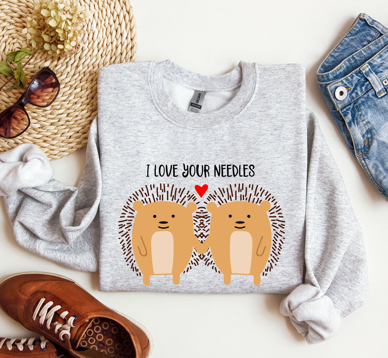 I Love Your Needles Hedgehog Vintage Valentine's Day Hearts Design Artwork Sweatshirt
