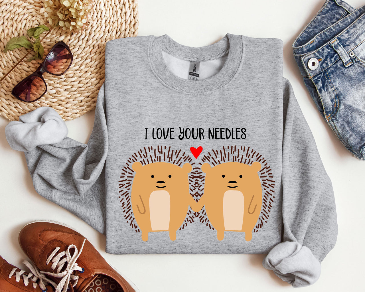 I Love Your Needles Hedgehog Vintage Valentine's Day Hearts Design Artwork Sweatshirt