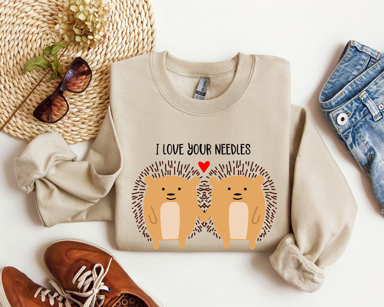 I Love Your Needles Hedgehog Vintage Valentine's Day Hearts Design Artwork Sweatshirt