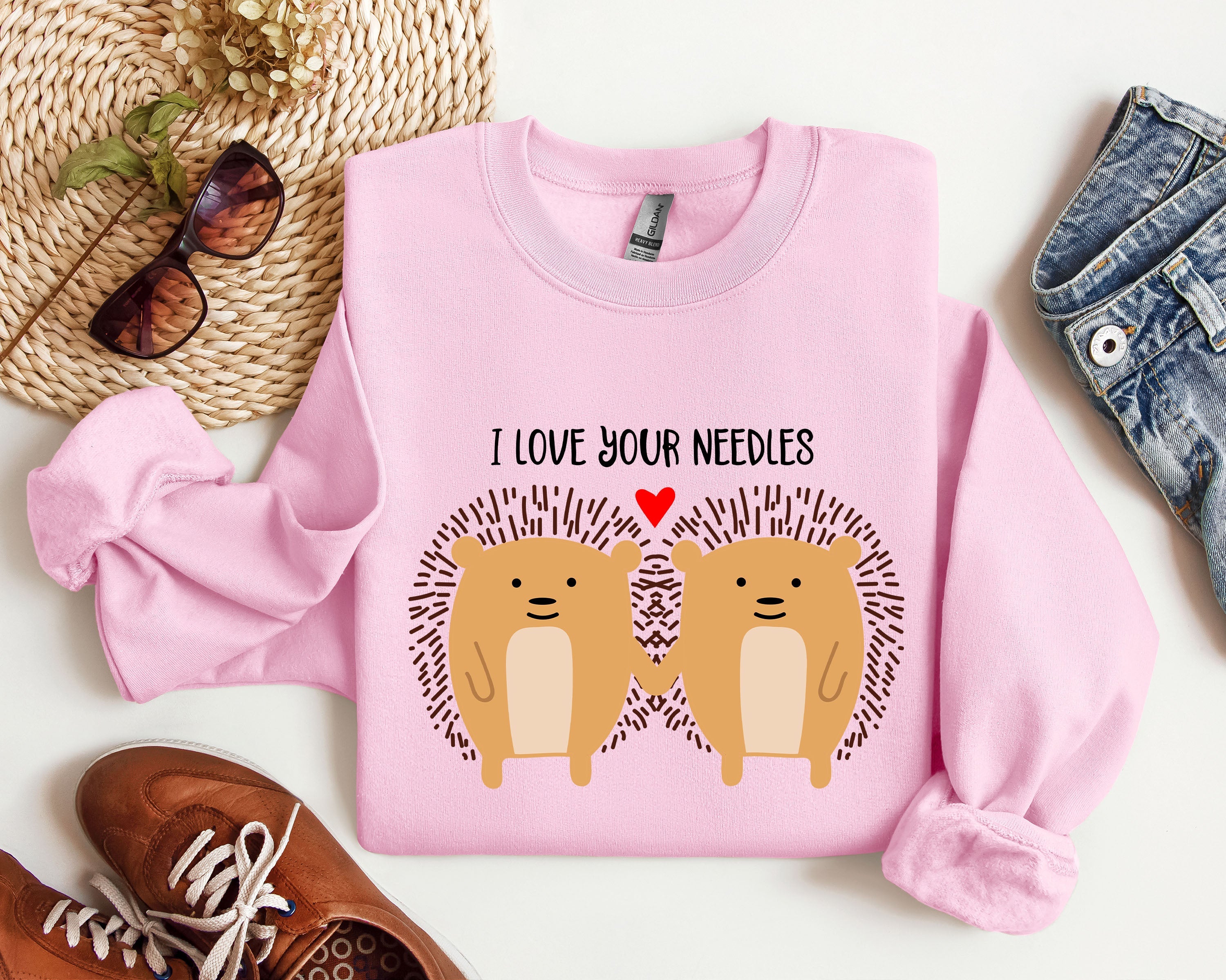 I Love Your Needles Hedgehog Vintage Valentine's Day Hearts Design Artwork Sweatshirt