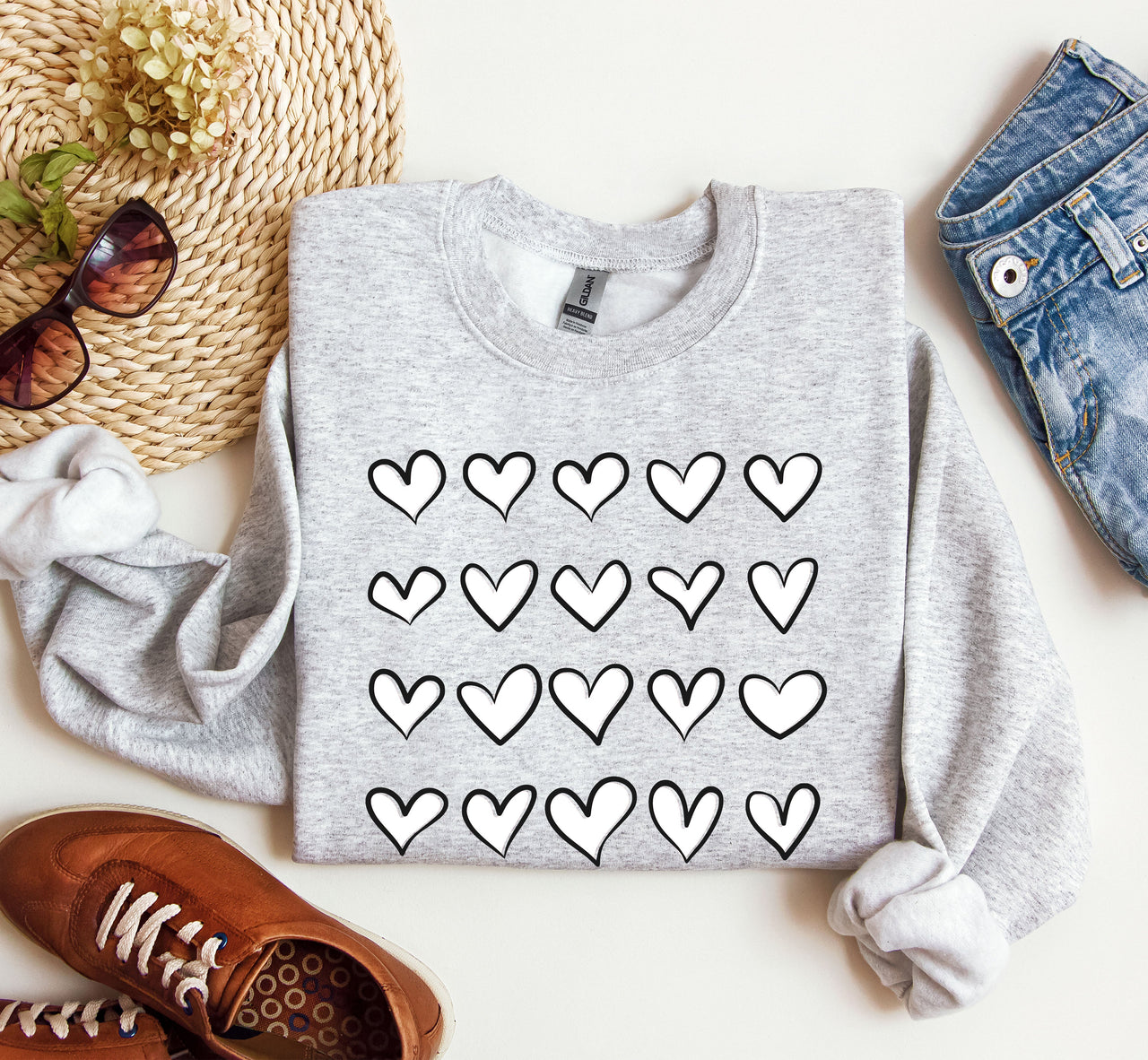 Mini Hearts Valentine's Retro Heart Print Vintage Love Script Doodle Edition Sweatshirt