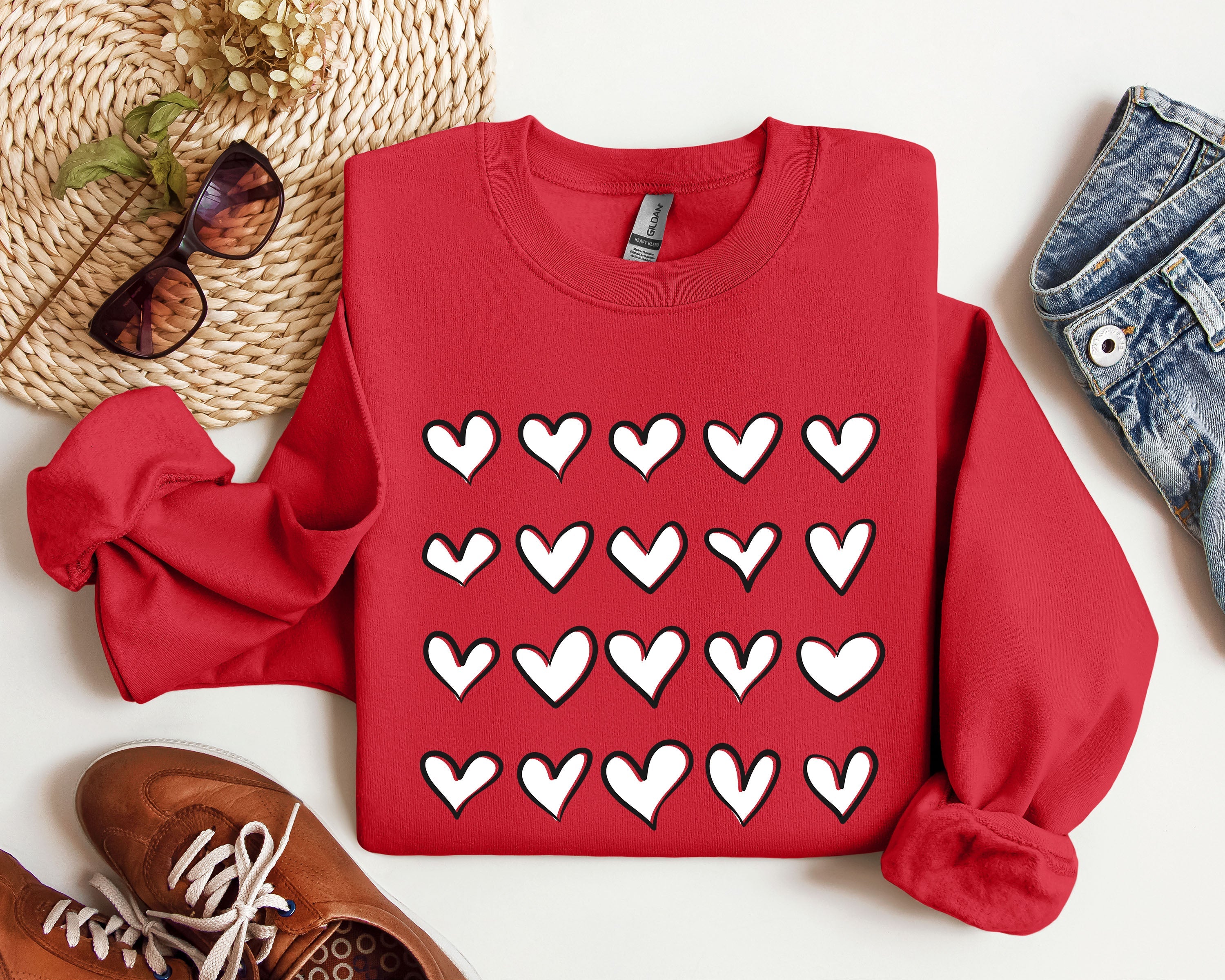 Mini Hearts Valentine's Retro Heart Print Vintage Love Script Doodle Edition Sweatshirt