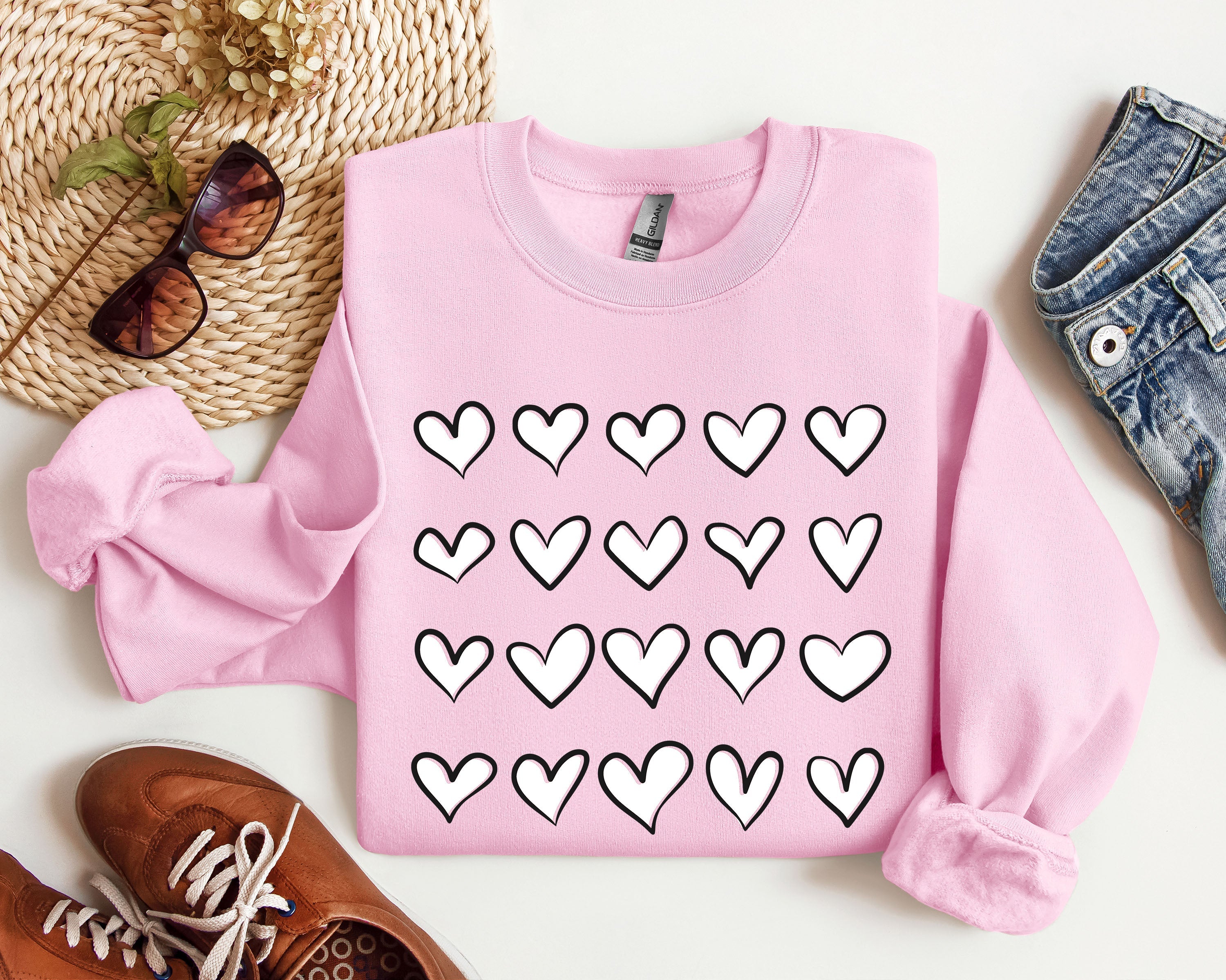 Mini Hearts Valentine's Retro Heart Print Vintage Love Script Doodle Edition Sweatshirt