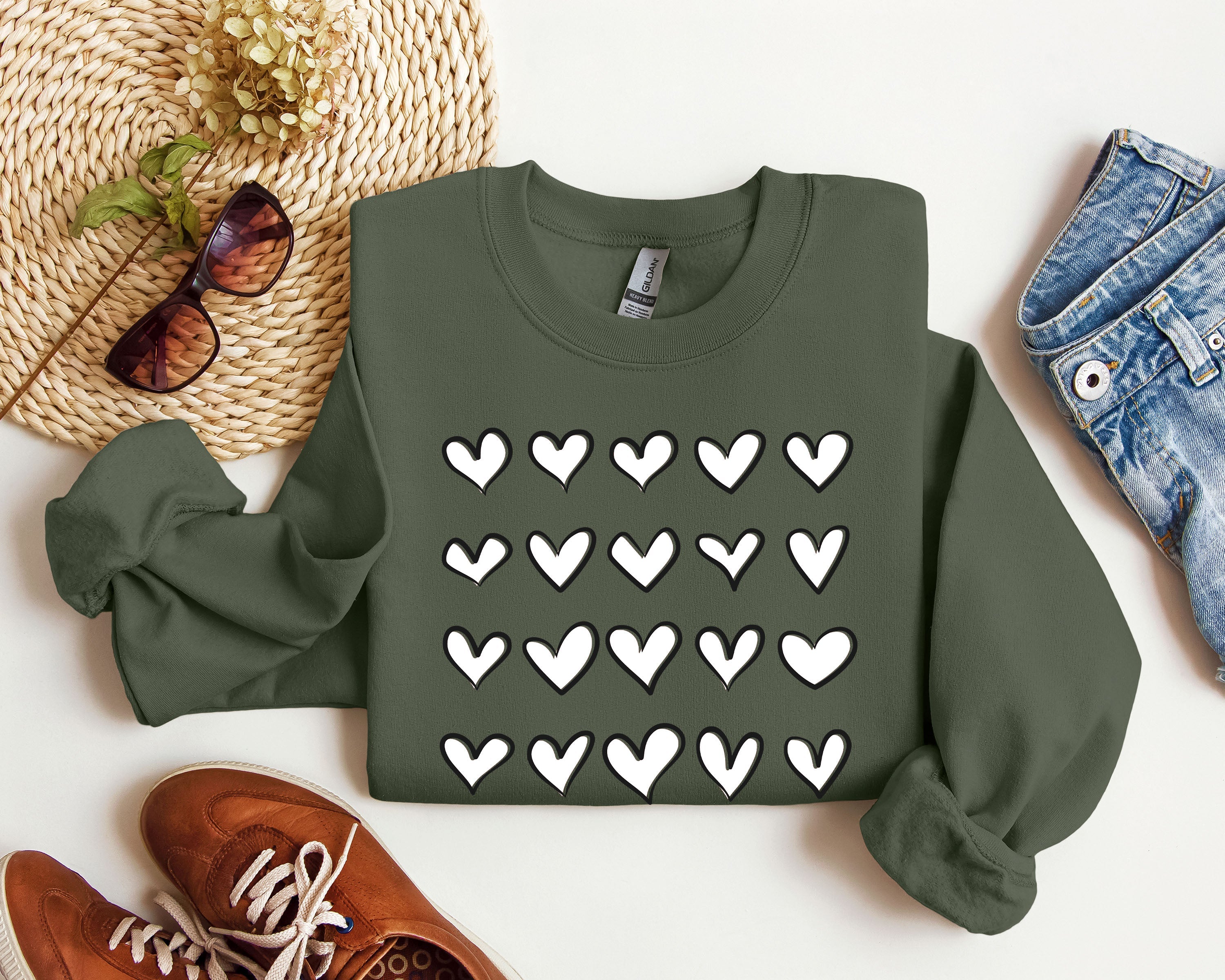 Mini Hearts Valentine's Retro Heart Print Vintage Love Script Doodle Edition Sweatshirt