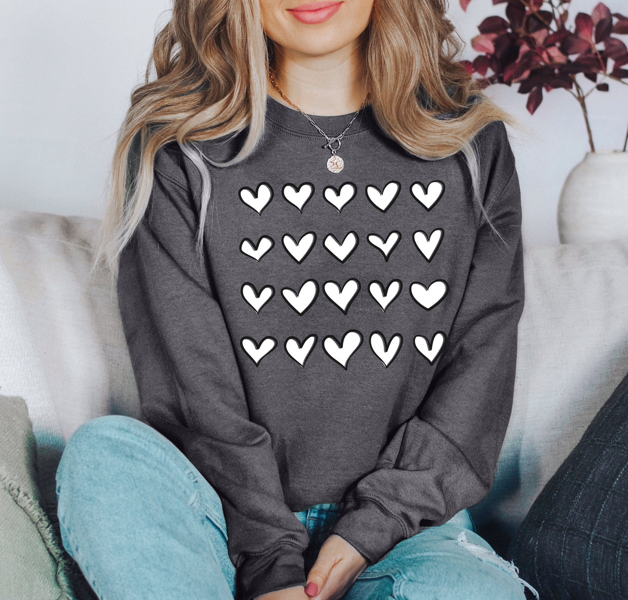 Mini Hearts Valentine's Retro Heart Print Vintage Love Script Doodle Edition Sweatshirt