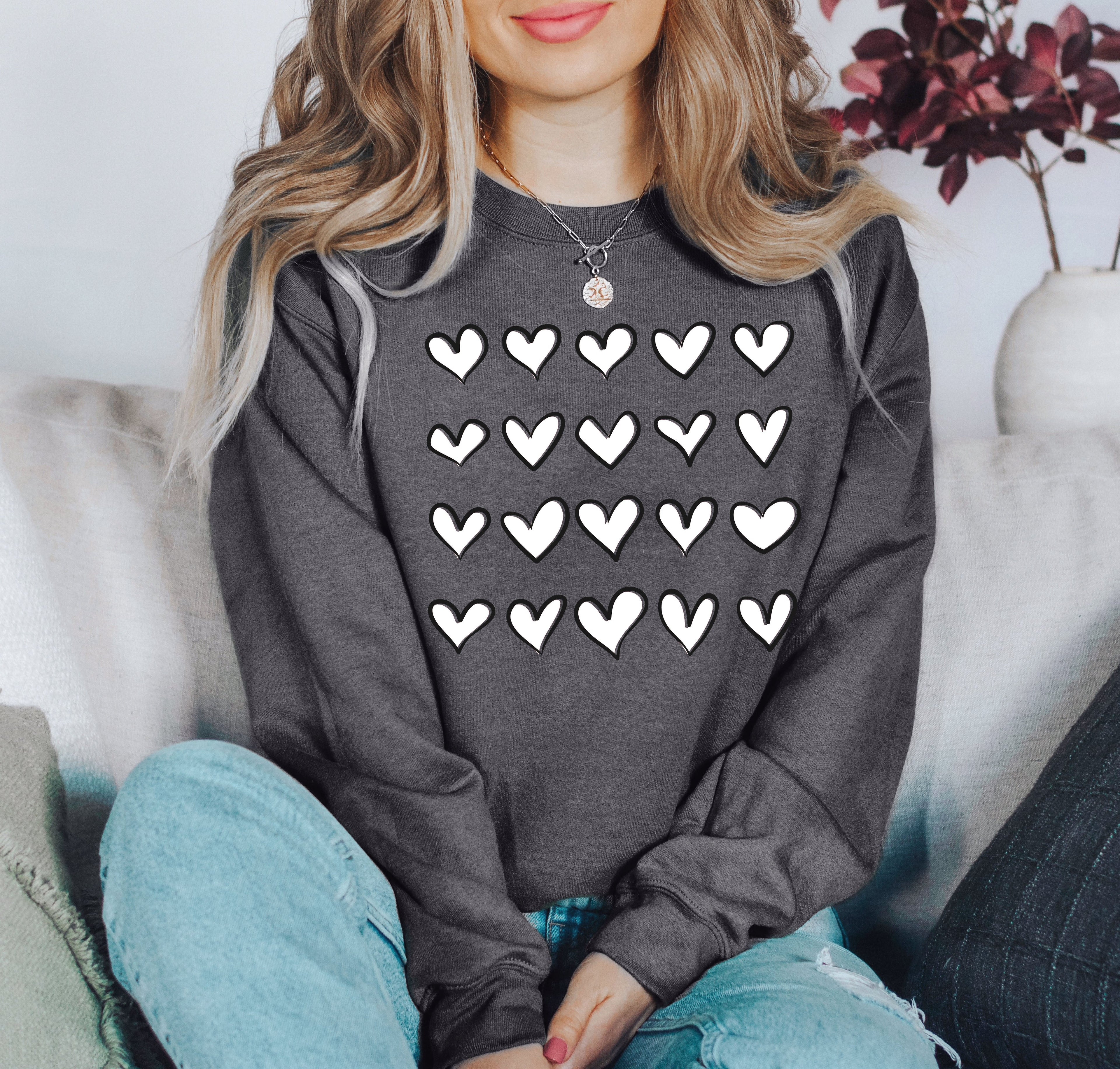 Mini Hearts Valentine's Retro Heart Print Vintage Love Script Doodle Edition Sweatshirt