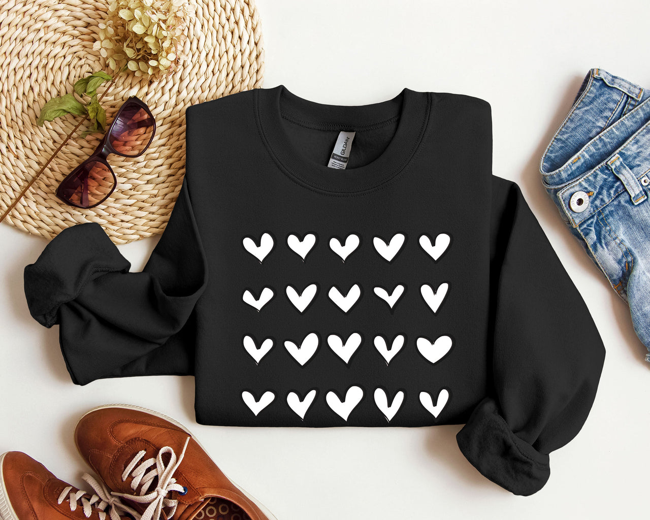 Mini Hearts Valentine's Retro Heart Print Vintage Love Script Doodle Edition Sweatshirt