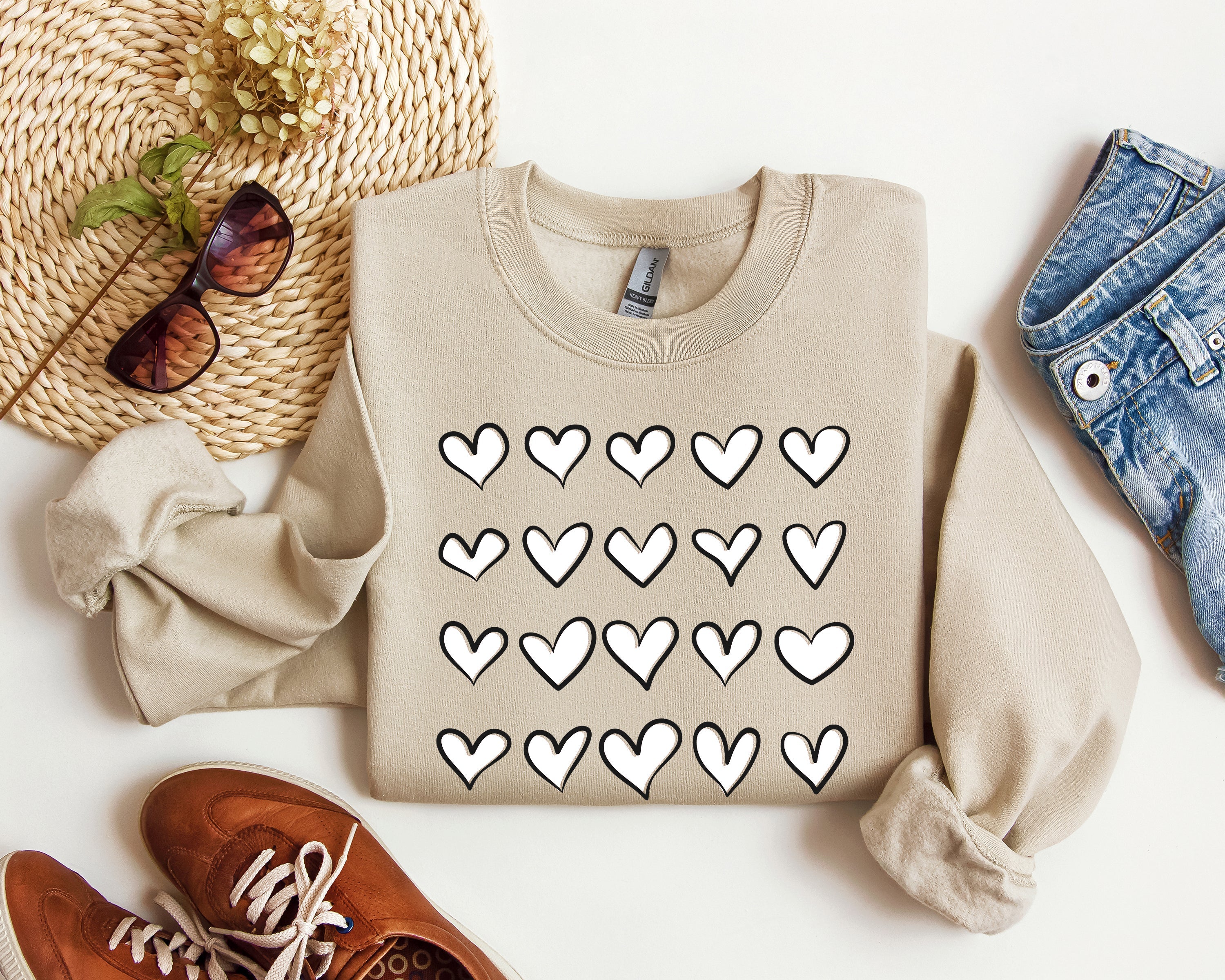 Mini Hearts Valentine's Retro Heart Print Vintage Love Script Doodle Edition Sweatshirt