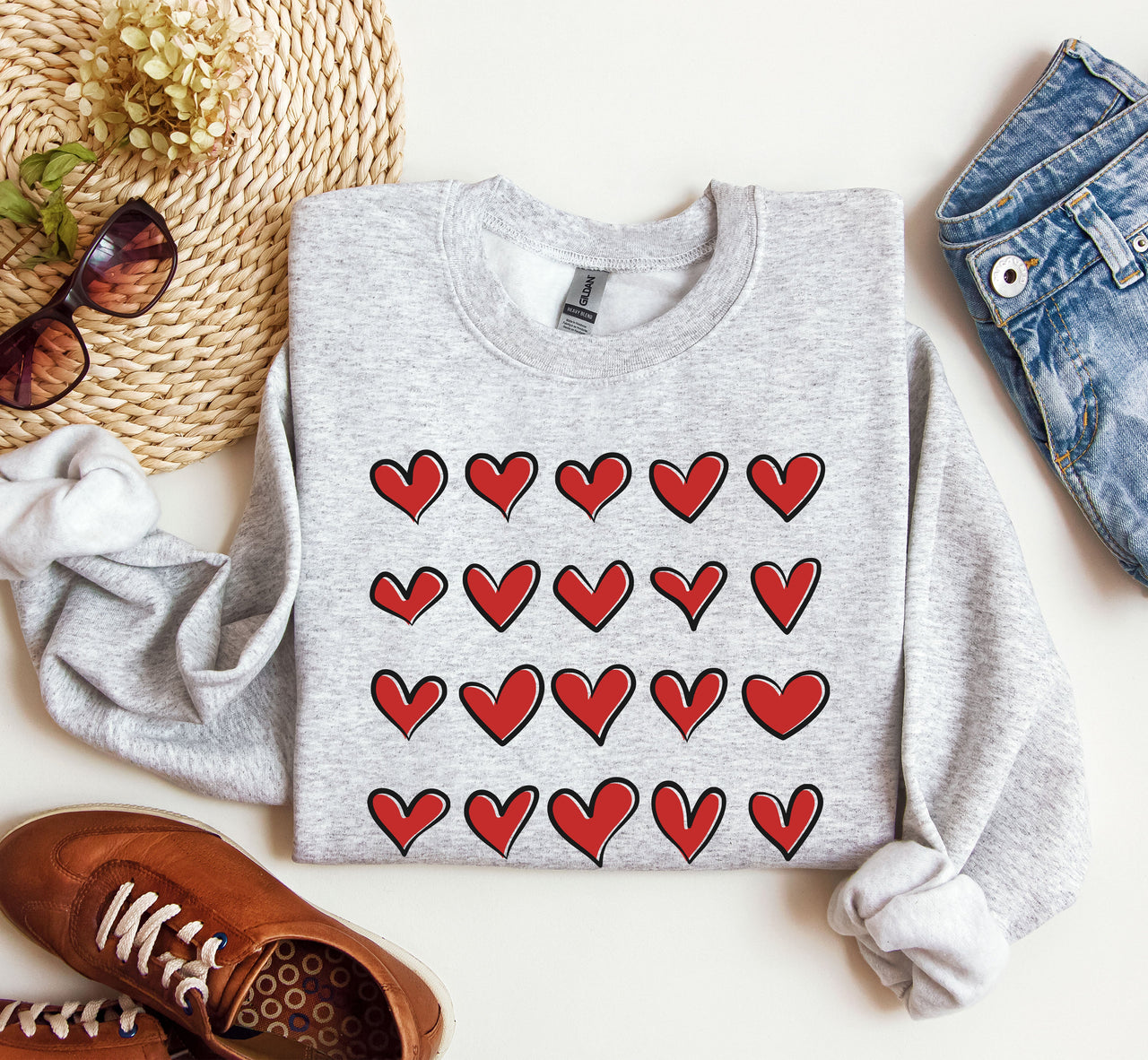 Mini Red Hearts Retro Valentine's Day Love Theme Extra Cozy Ultra Soft Fleece Sweatshirt