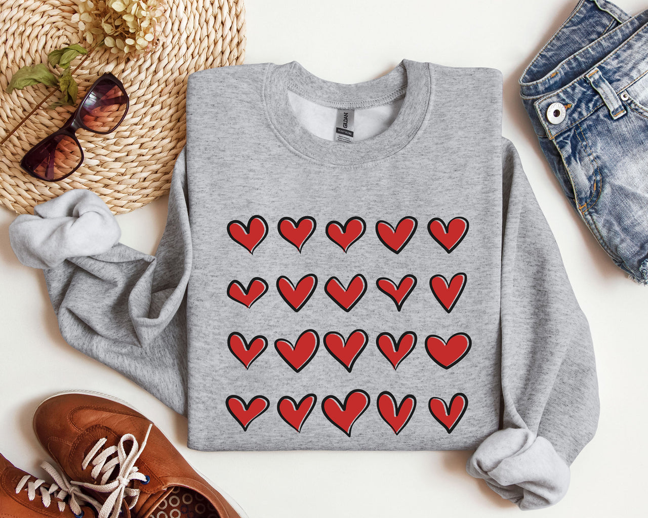 Mini Red Hearts Retro Valentine's Day Love Theme Extra Cozy Ultra Soft Fleece Sweatshirt