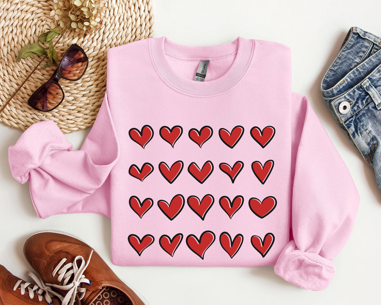 Mini Red Hearts Retro Valentine's Day Love Theme Extra Cozy Ultra Soft Fleece Sweatshirt