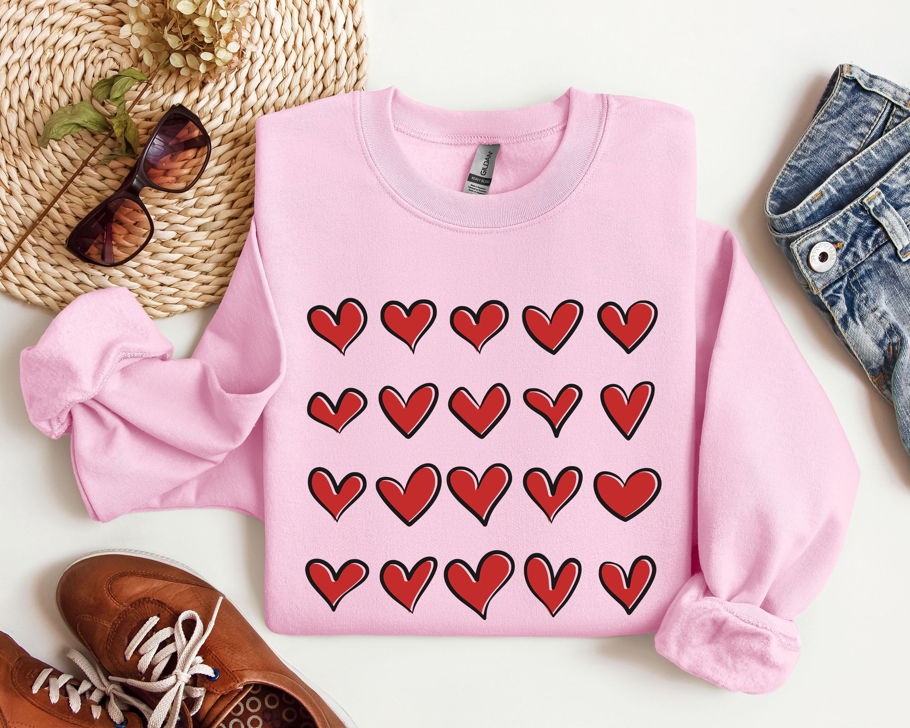 Mini Red Hearts Retro Valentine's Day Love Theme Extra Cozy Ultra Soft Fleece Sweatshirt