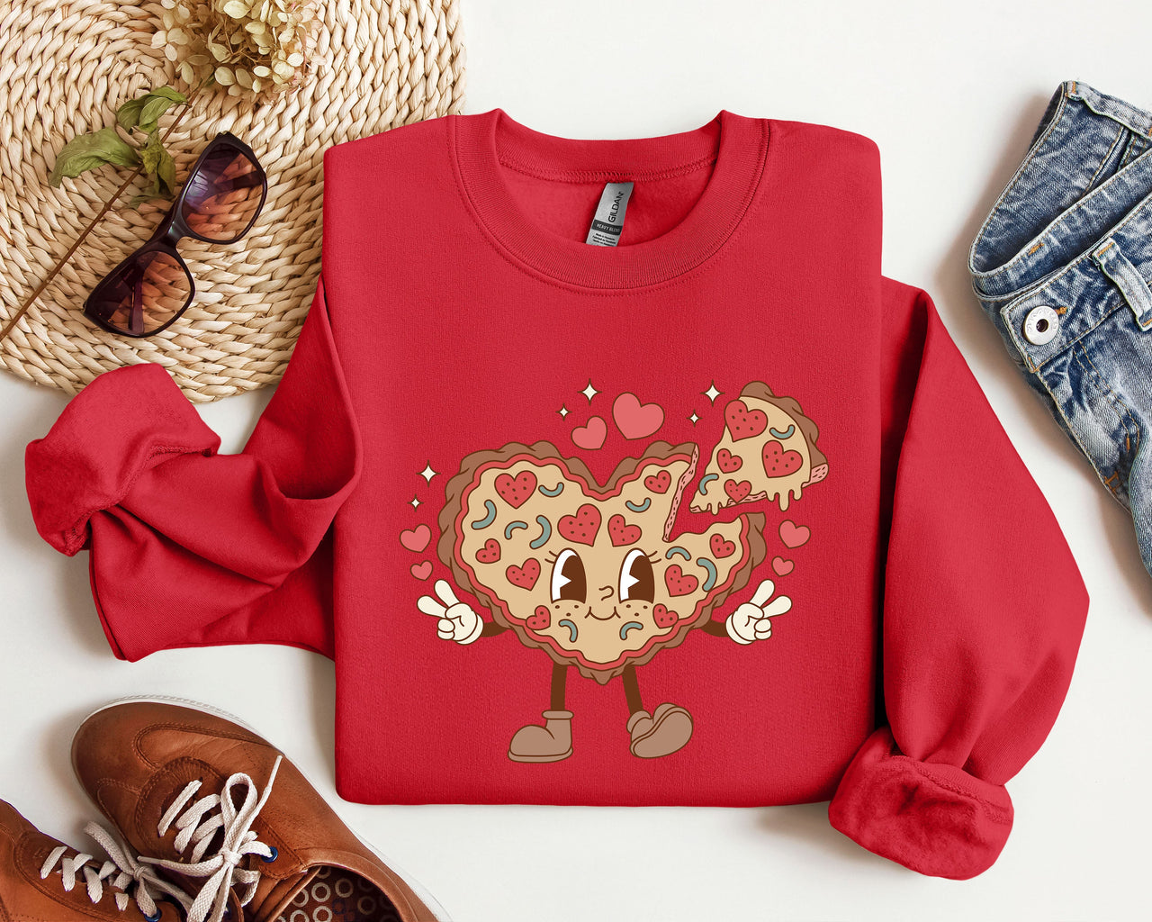 Retro Heart Pie Vintage Valentine's Day Love Theme Cozy Nostalgic Graphic Print Sweatshirt