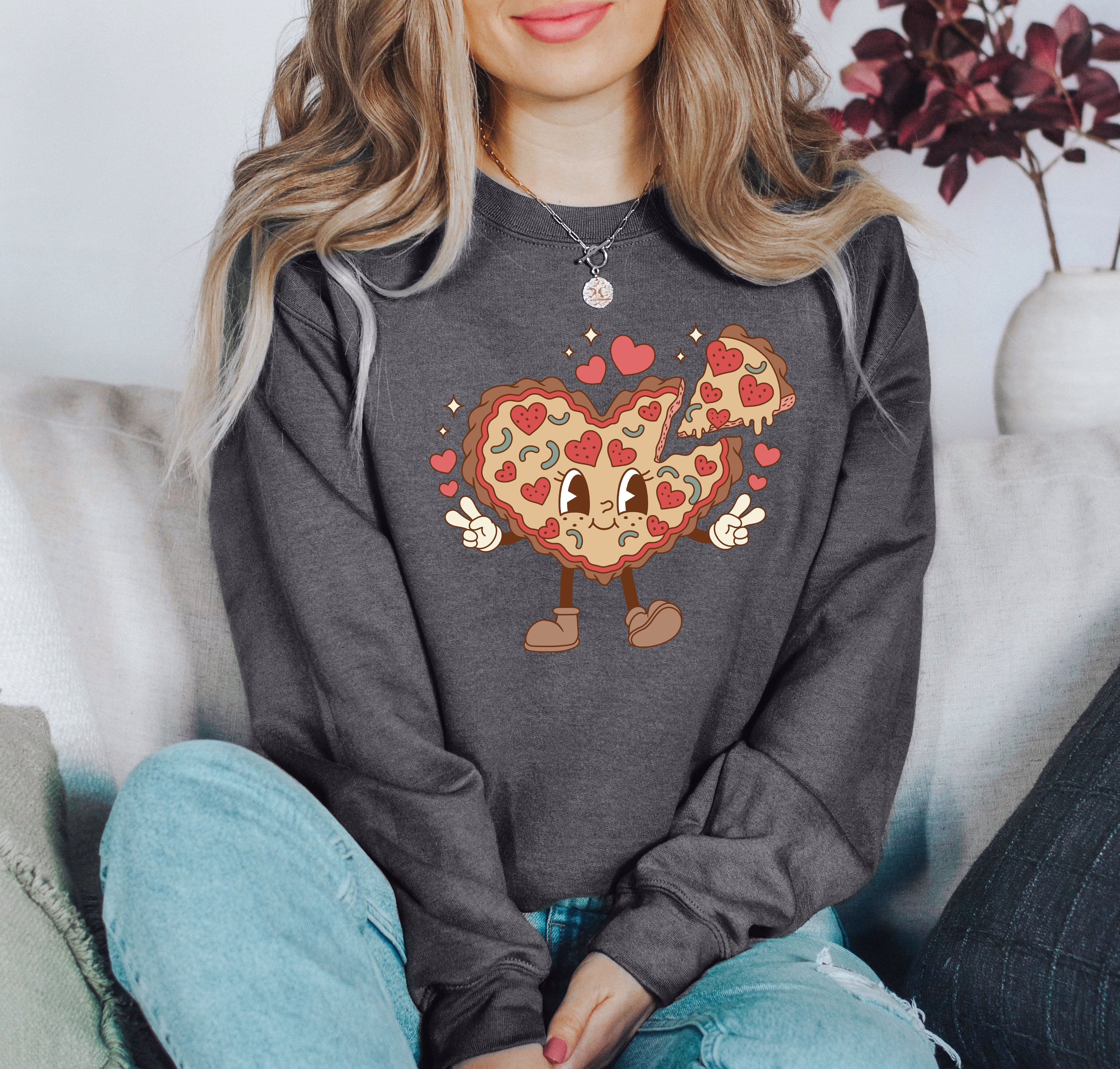 Retro Heart Pie Vintage Valentine's Day Love Theme Cozy Nostalgic Graphic Print Sweatshirt