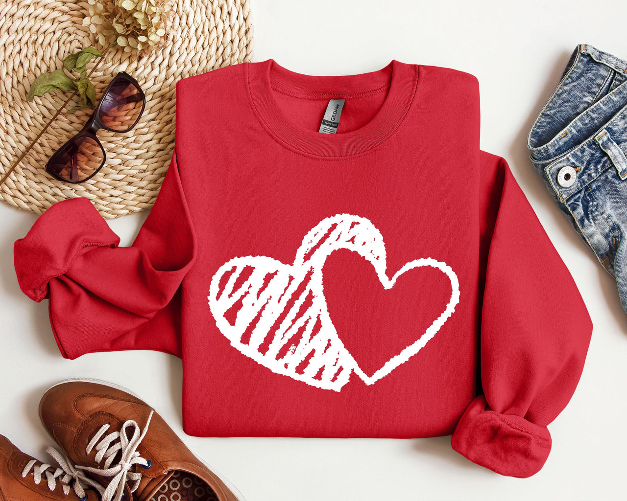 Retro Hand Drawn Hearts Vintage Valentine's Day Nostalgic Romance Inspired Cozy Warmth Sweatshirt