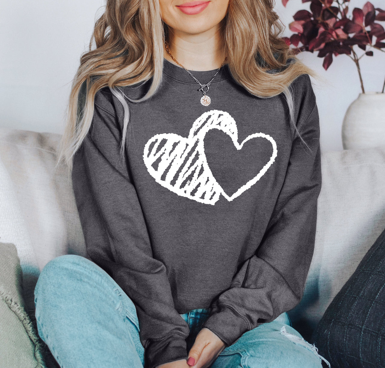 Retro Hand Drawn Hearts Vintage Valentine's Day Nostalgic Romance Inspired Cozy Warmth Sweatshirt